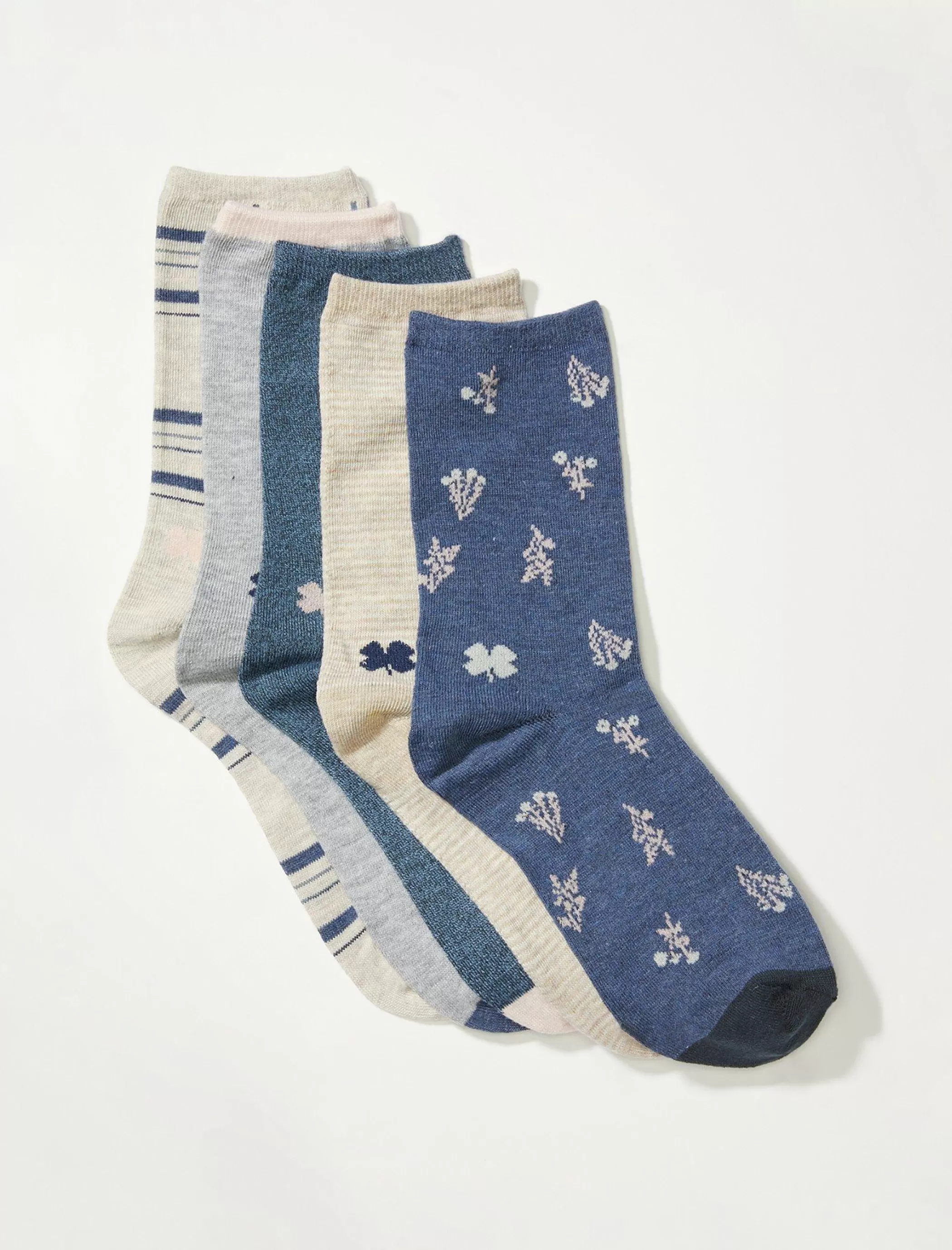 Lucky Brand Socks*5pack pack ditsy and plaid print crew socks open blue/turquoise