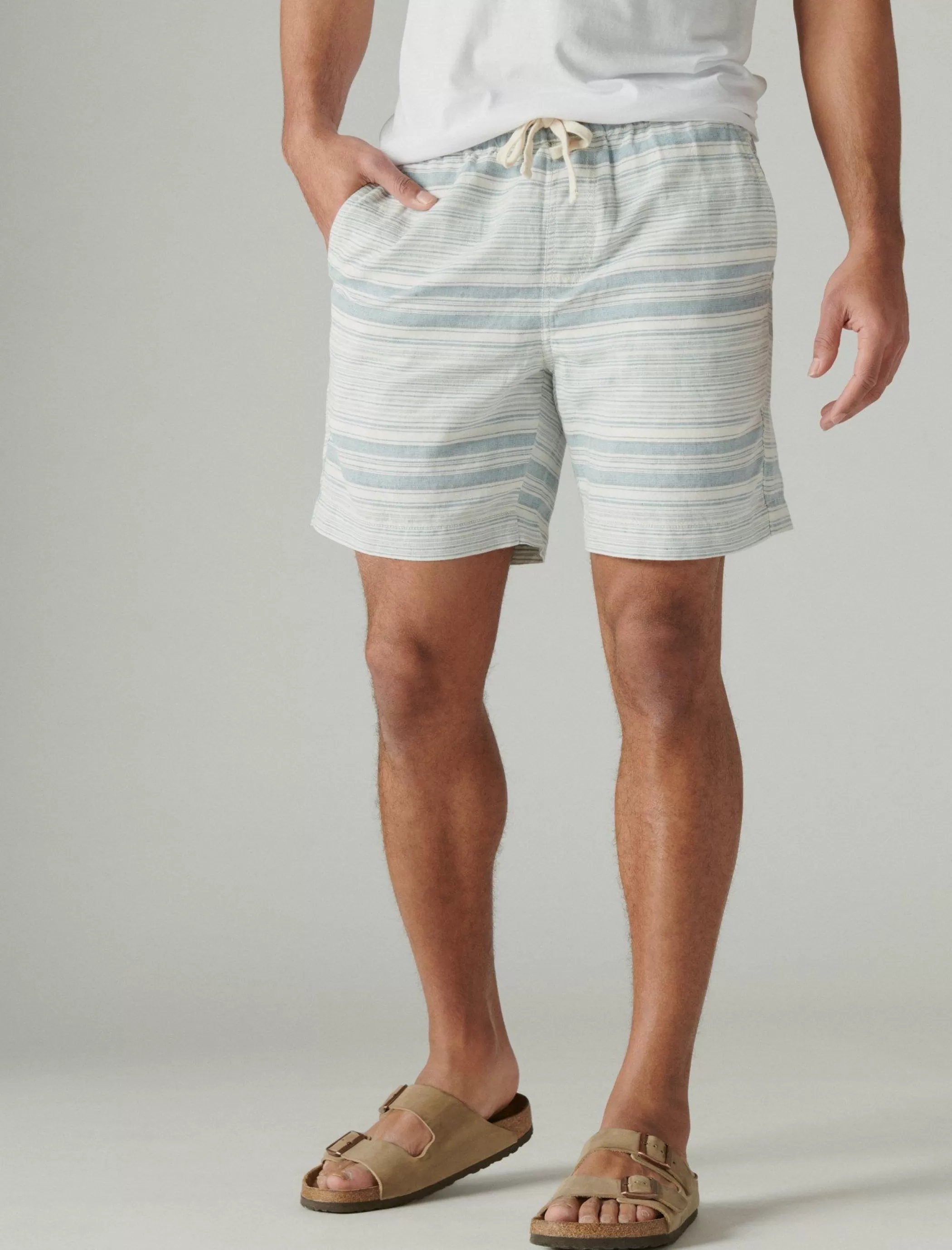 Lucky Brand Shorts*7"pull up linen short blue stripe