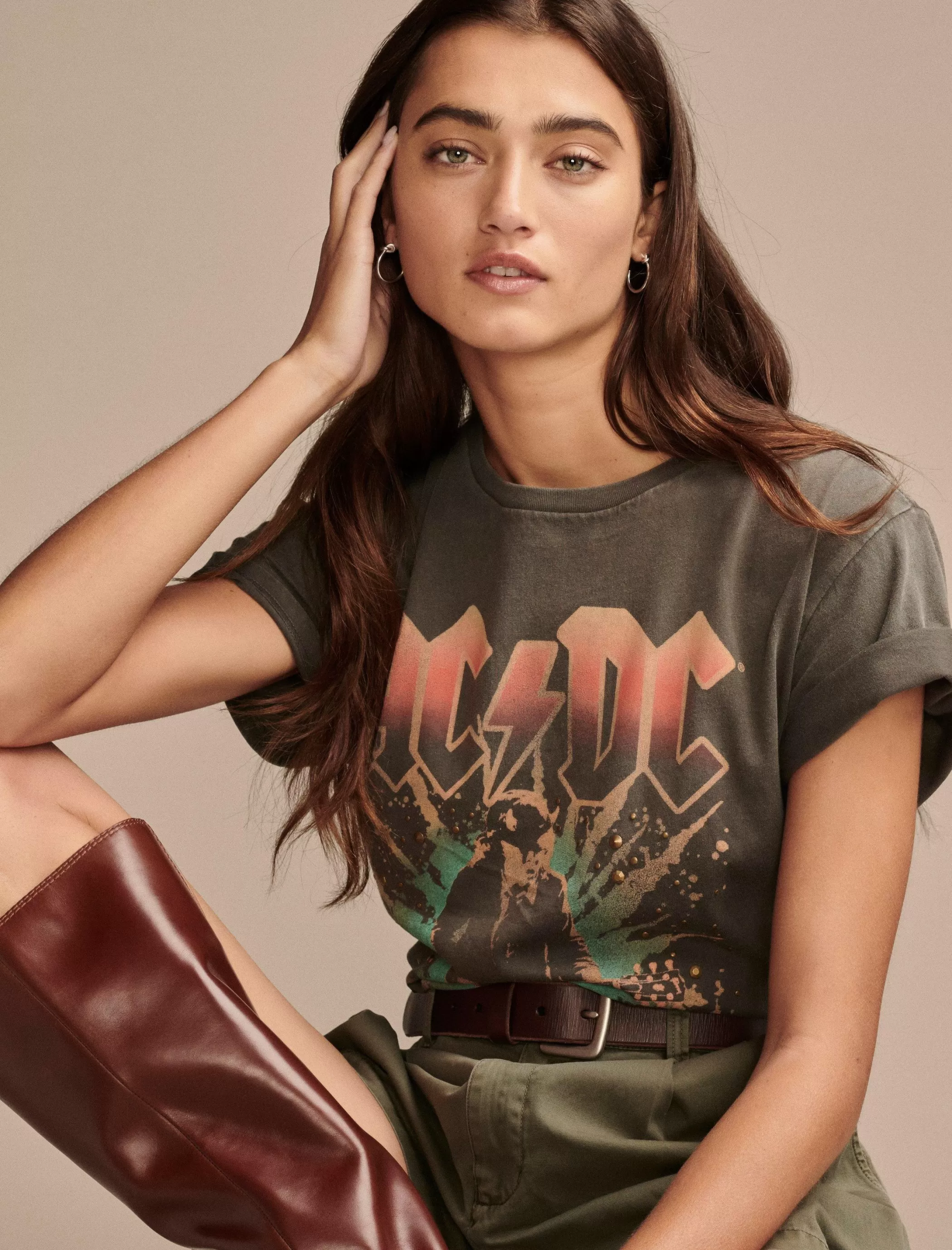 Lucky Brand Graphic Tees*acdc embellished boyfriend tee pavement