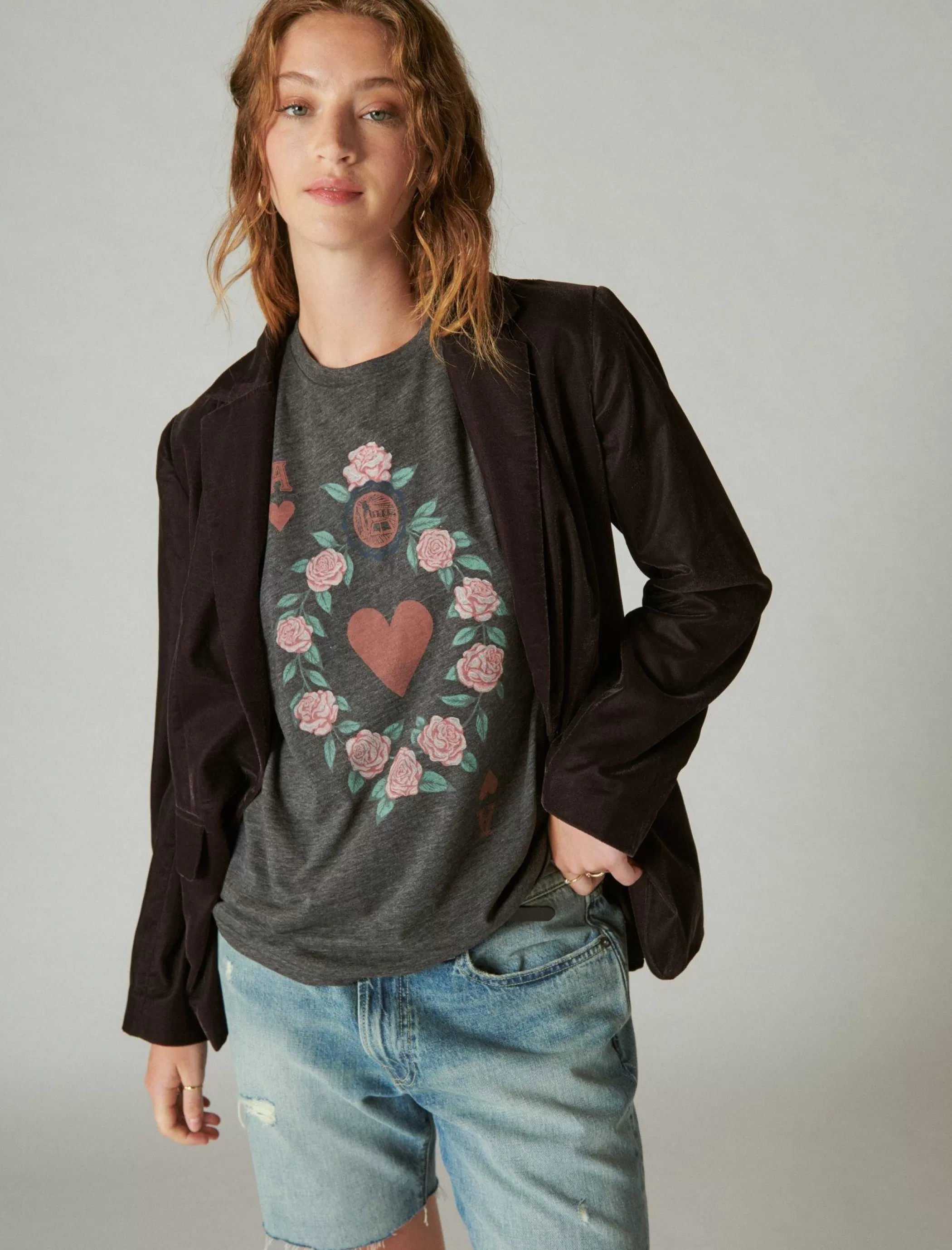 Lucky Brand Graphic Tees*ace boyfriend tee heather grey/charcoal