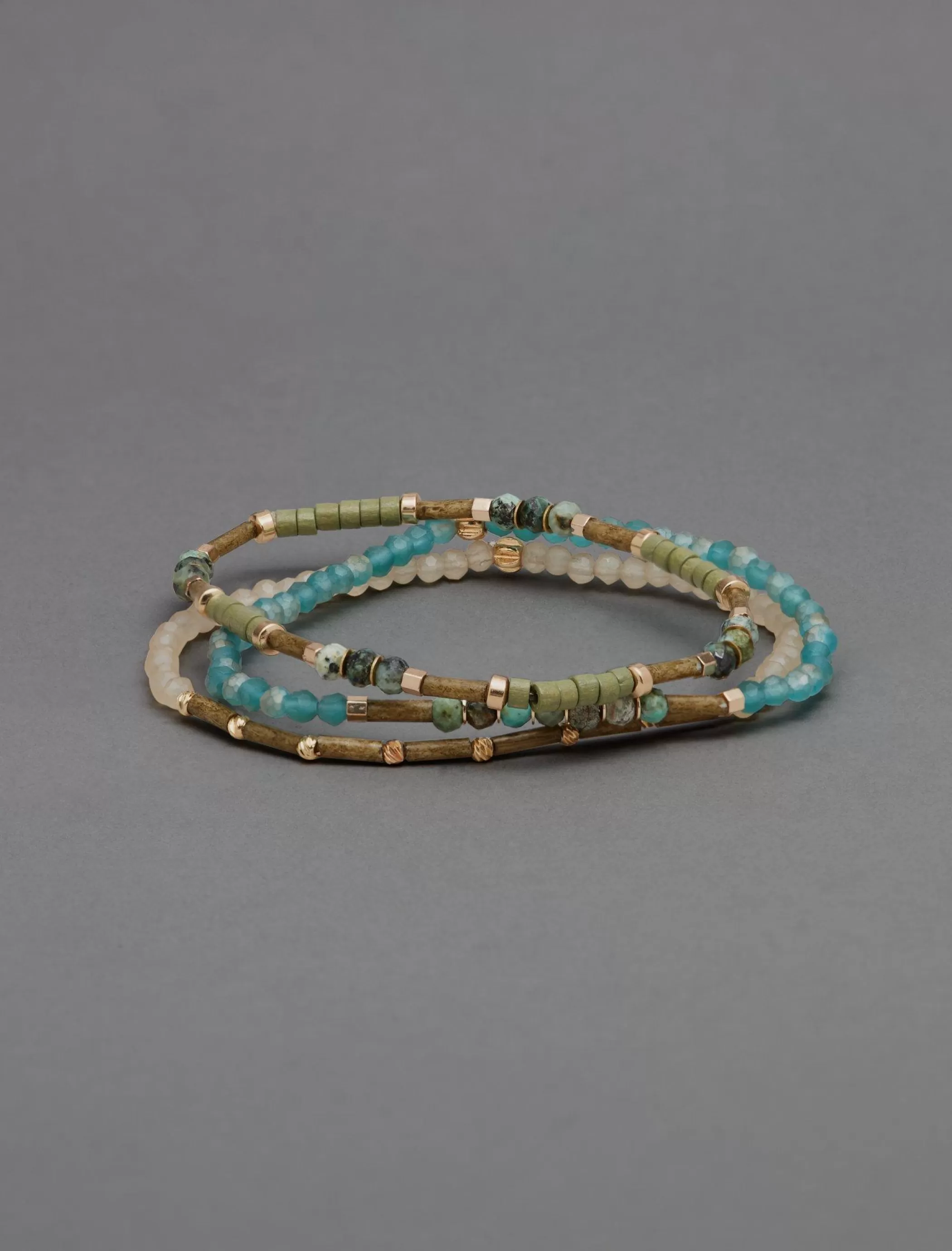 Lucky Brand Jewelry*amazonite beaded bracelet set two tone