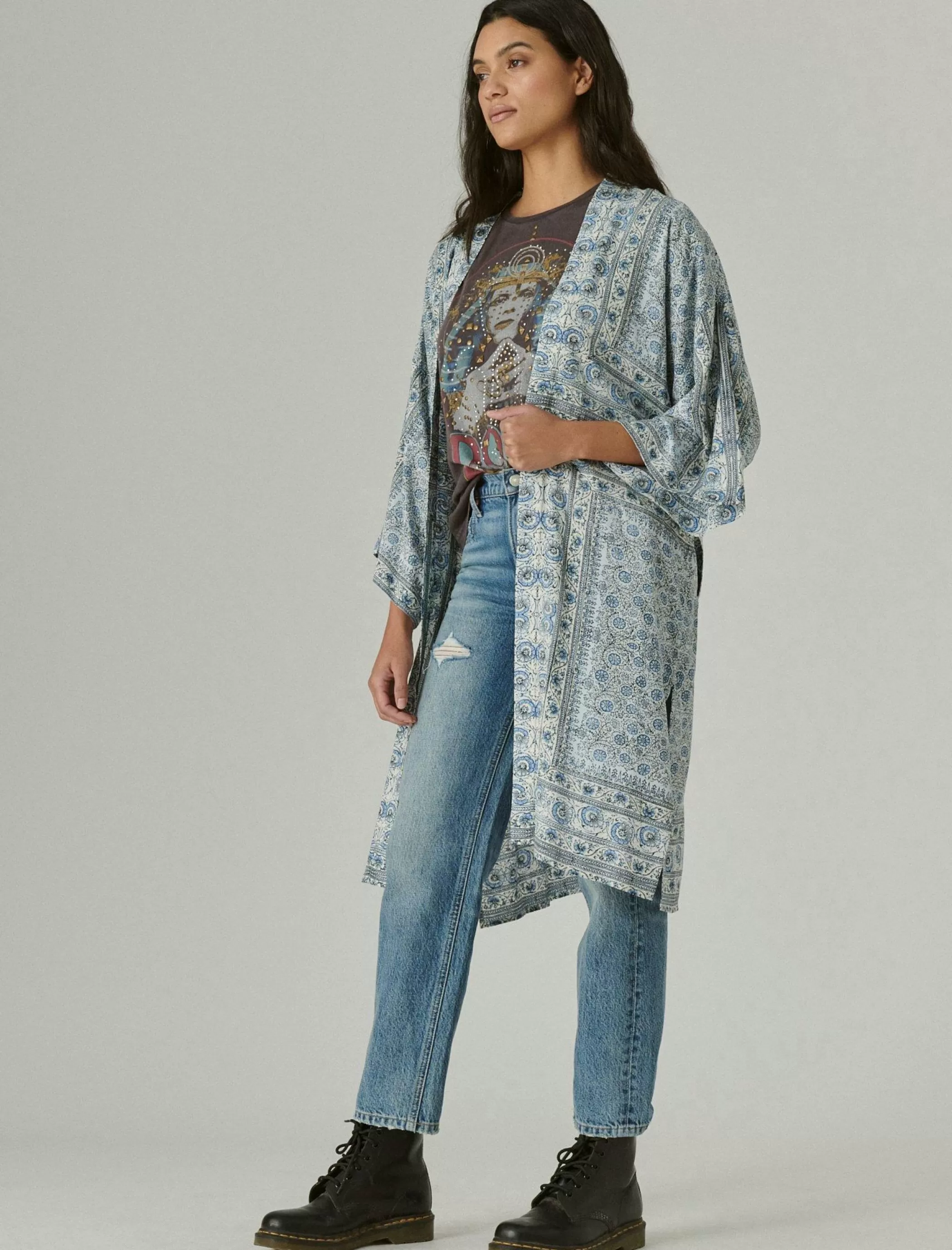 Lucky Brand Kimonos*bandana print maxi kimono blue multi