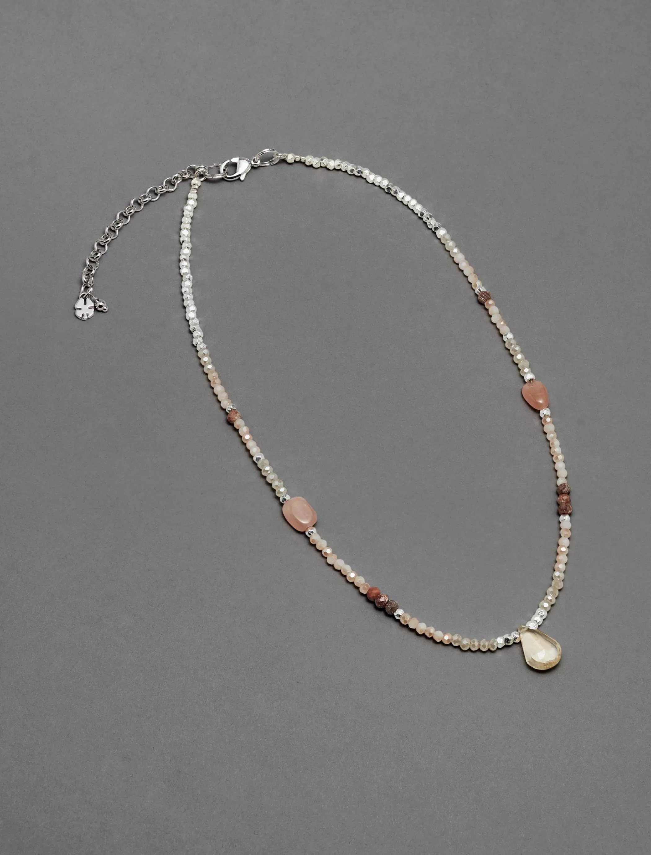 Lucky Brand Jewelry*beaded stone collar necklace silver