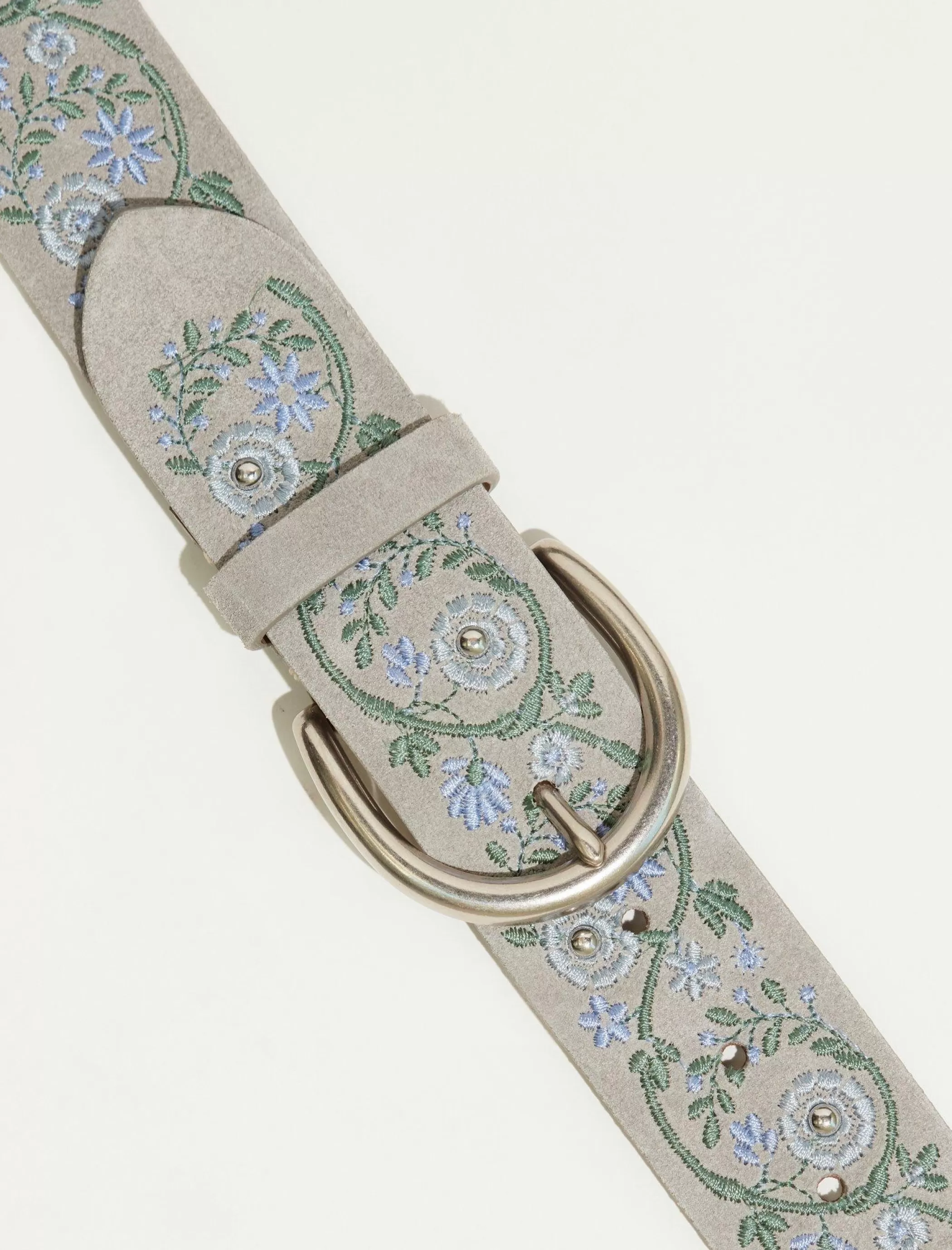 Lucky Brand Belts*blue floral embroidered belt heather gry/green/gold