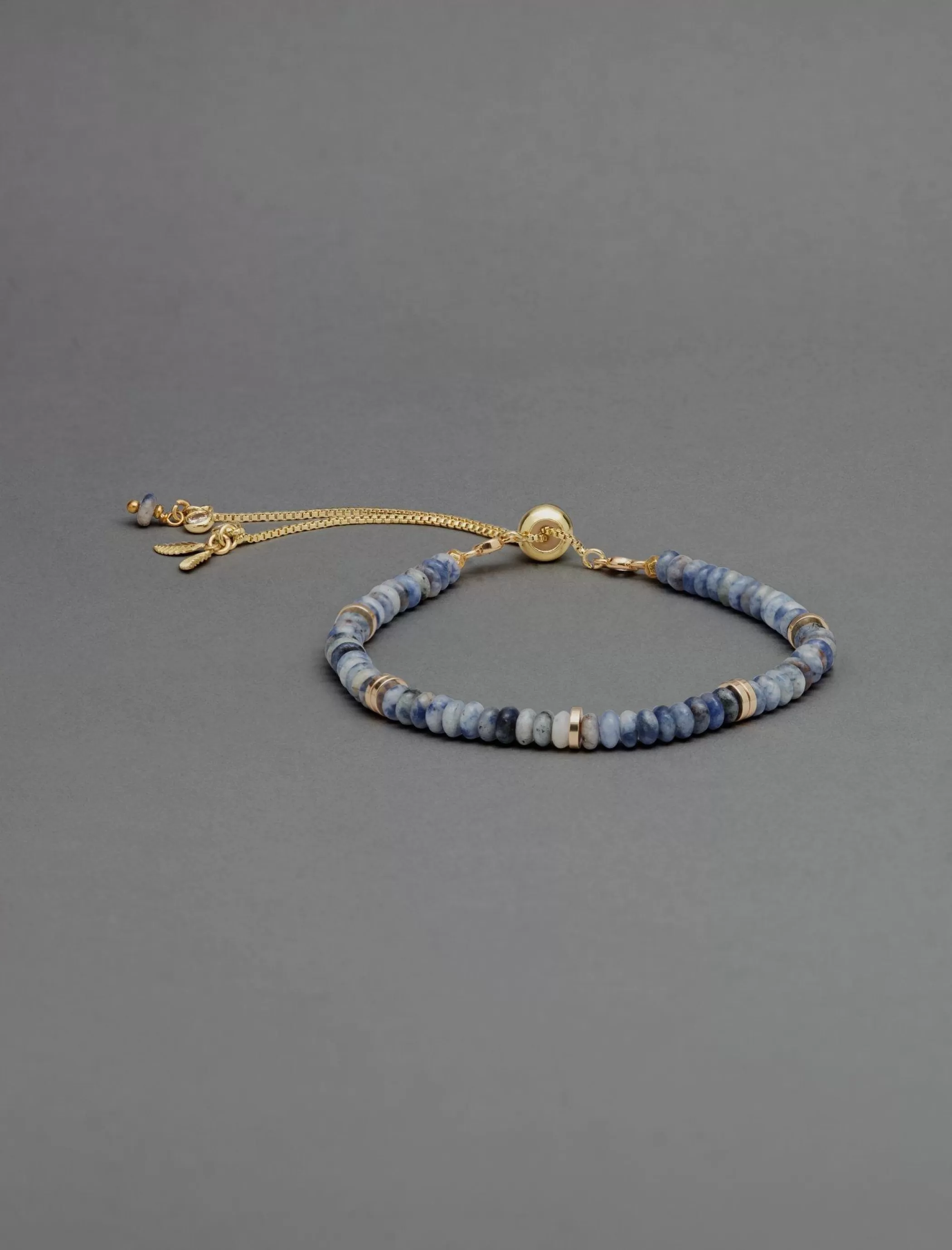 Lucky Brand Jewelry*blue stone beaded bracelet gold