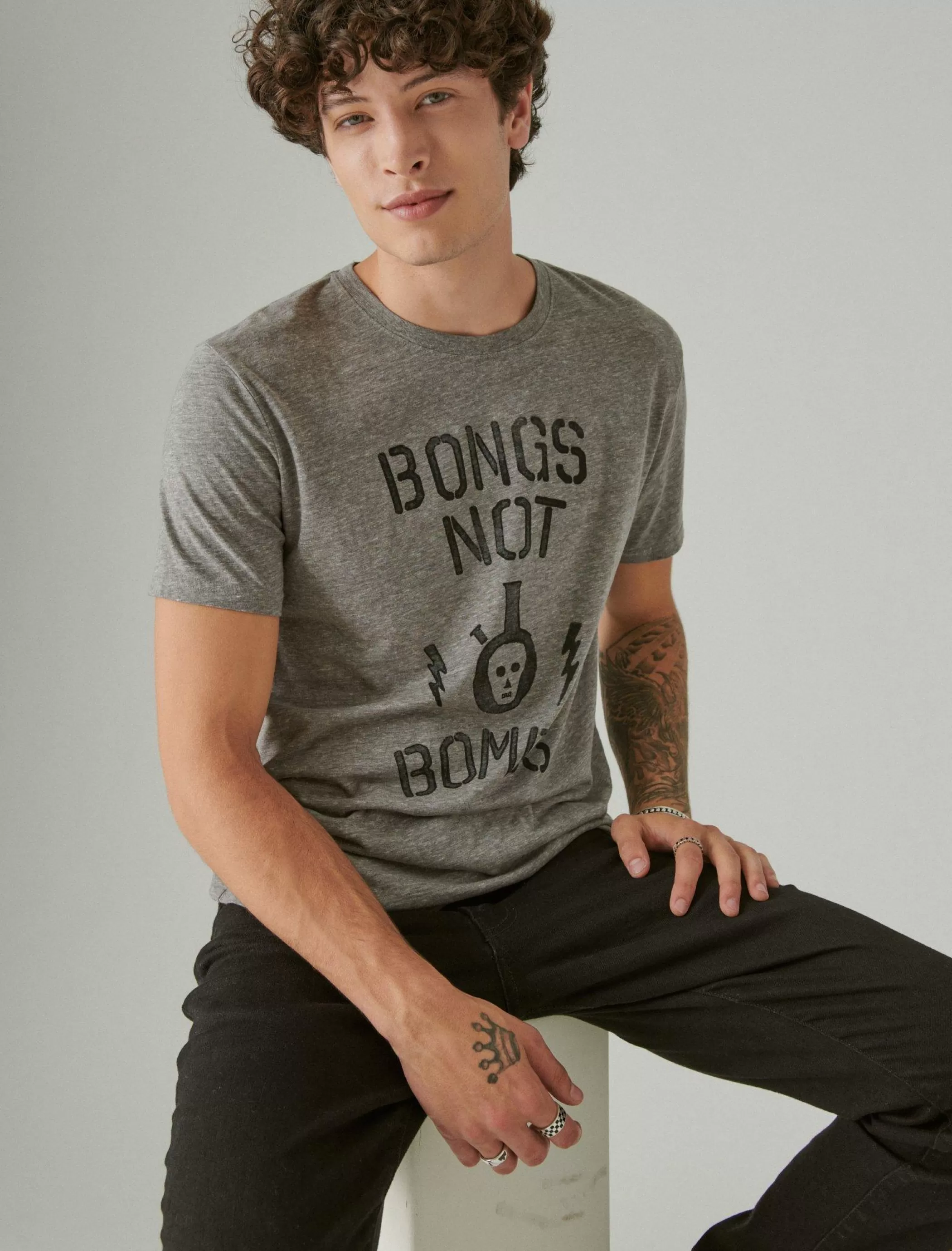 Lucky Brand Graphic Tees*bongs heather grey