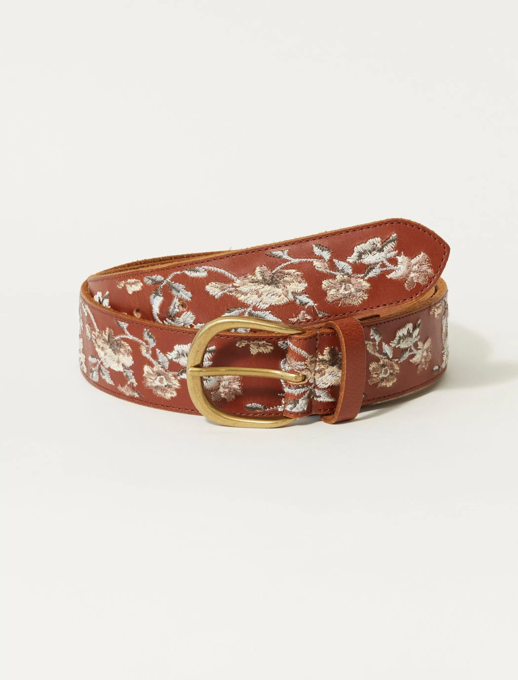 Lucky Brand Belts*border cream floral emb belt dark brown