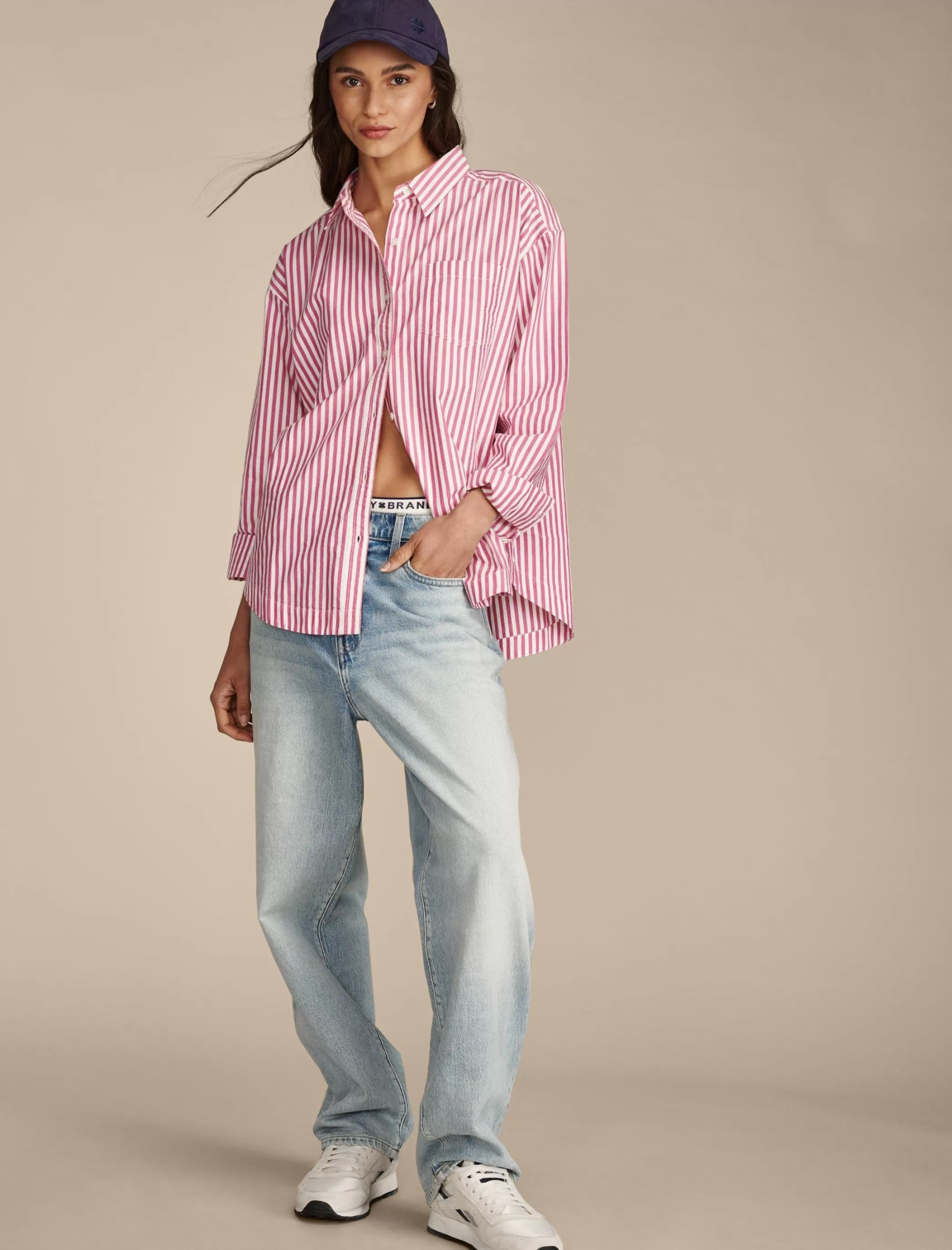 Lucky Brand Blouses*boyfriend prep shirt pink stripe