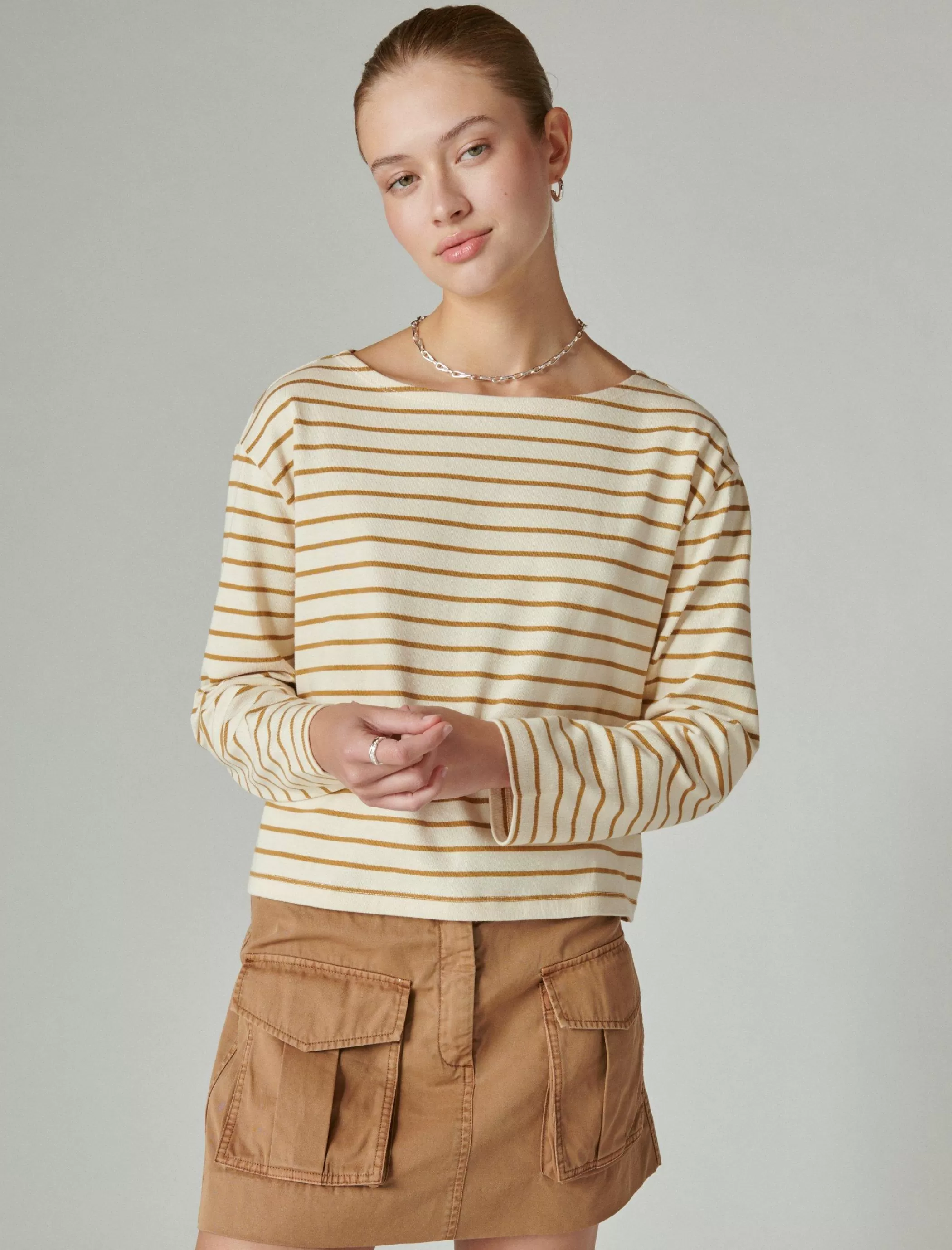 Lucky Brand Knit Tops*breton long sleeve tee cream/gold stripe