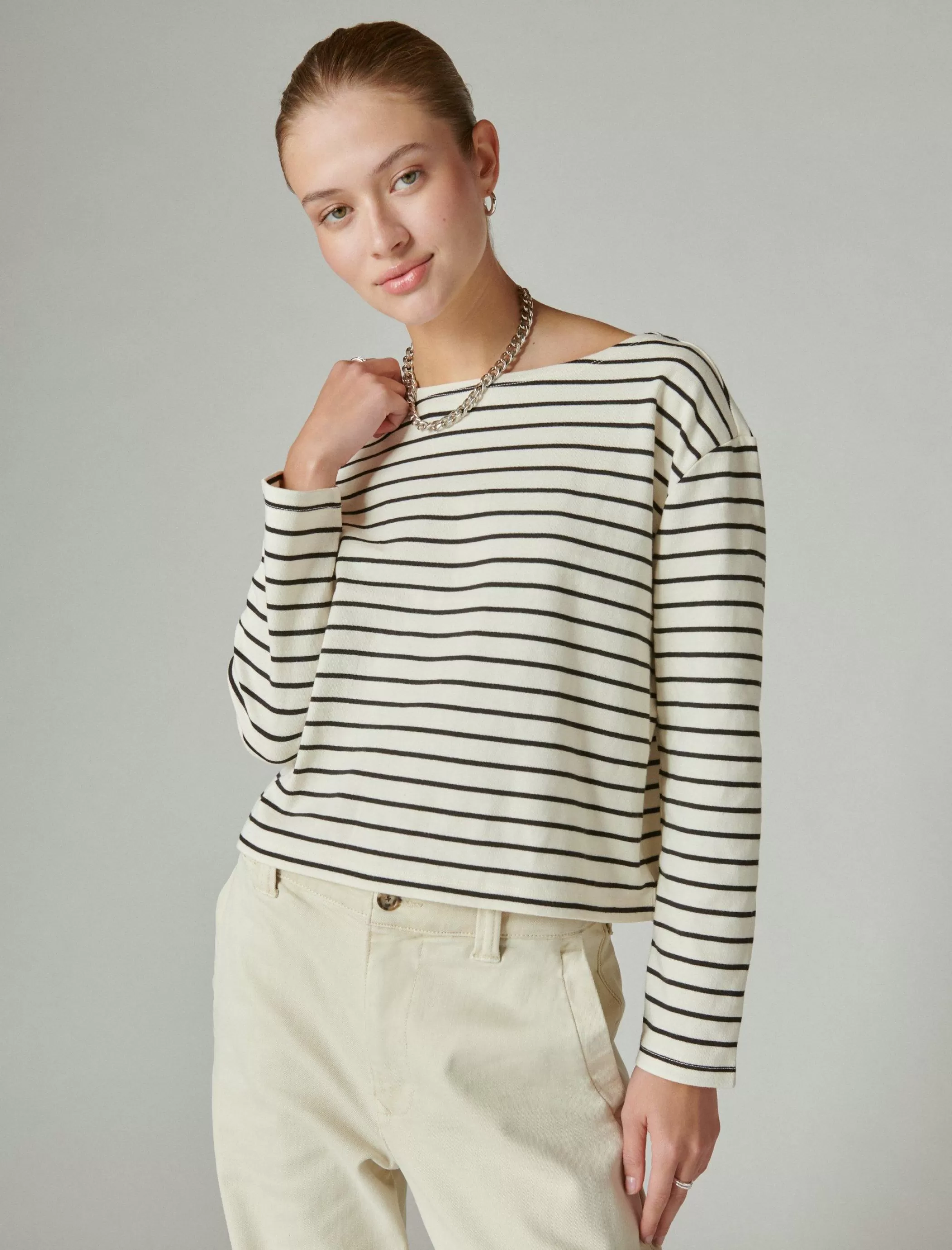 Lucky Brand Knit Tops*breton long sleeve tee cream/black