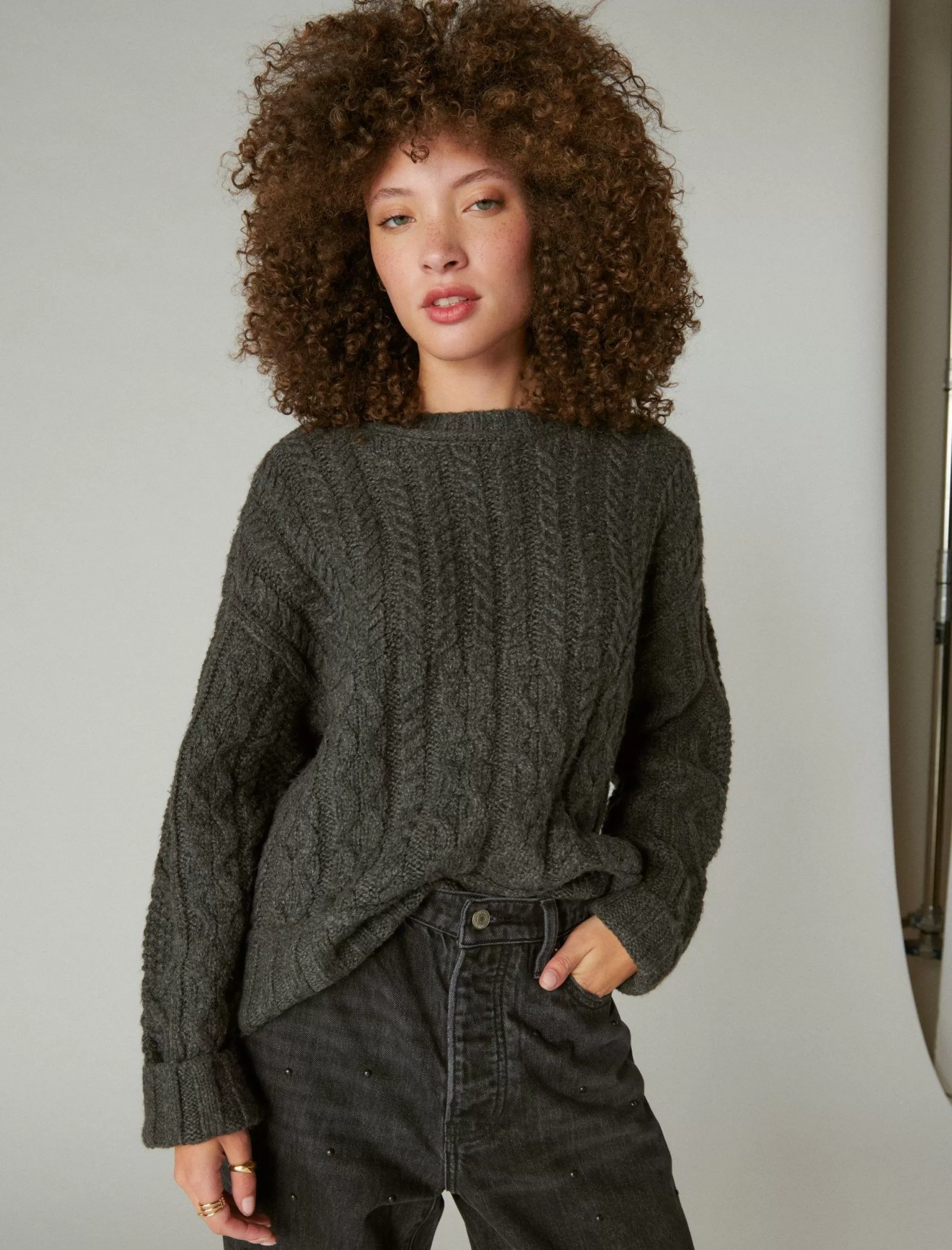 Lucky Brand Sweaters & Sweatshirts*cable crew sweater charcoal heather