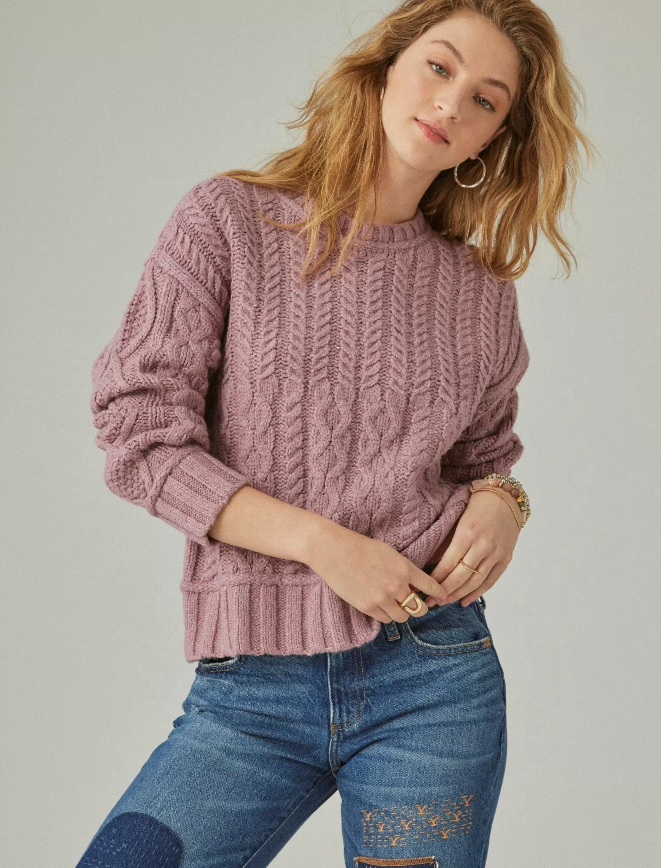 Lucky Brand Sweaters & Sweatshirts*cable crew sweater nostalgia rose