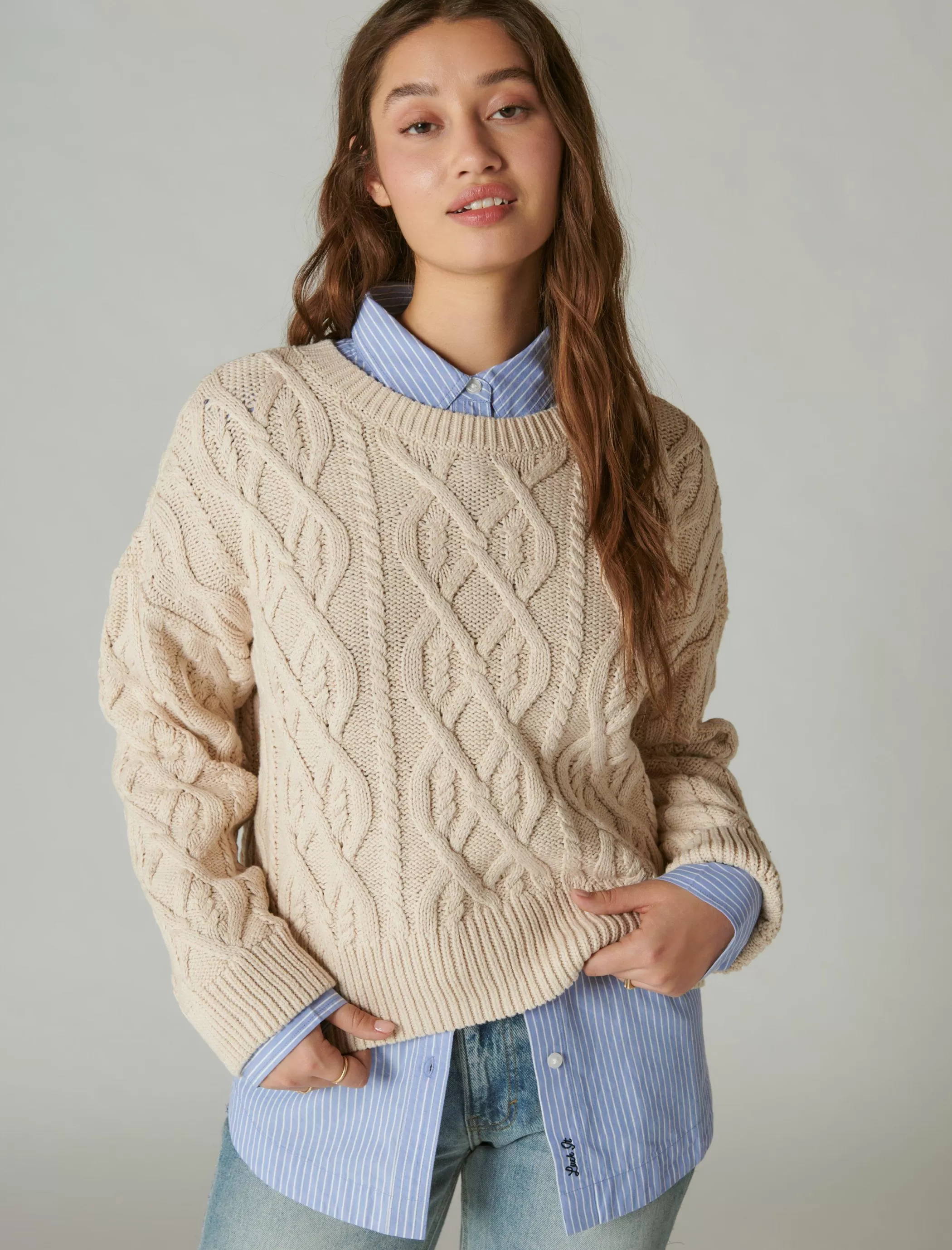 Lucky Brand Sweaters & Sweatshirts*cable stitch pullover grey morn