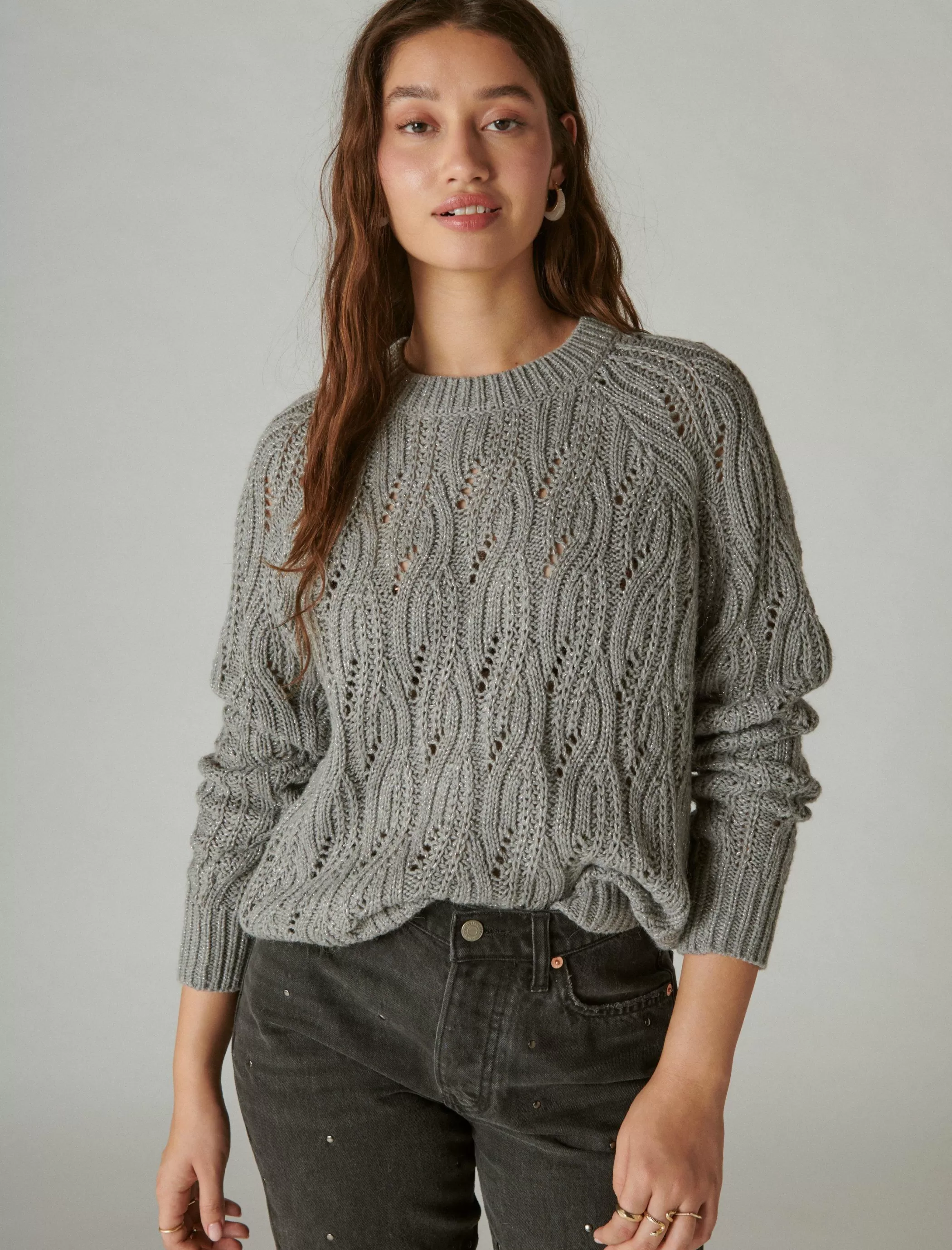 Lucky Brand Sweaters & Sweatshirts*cable stitch shine pullover medium heather grey