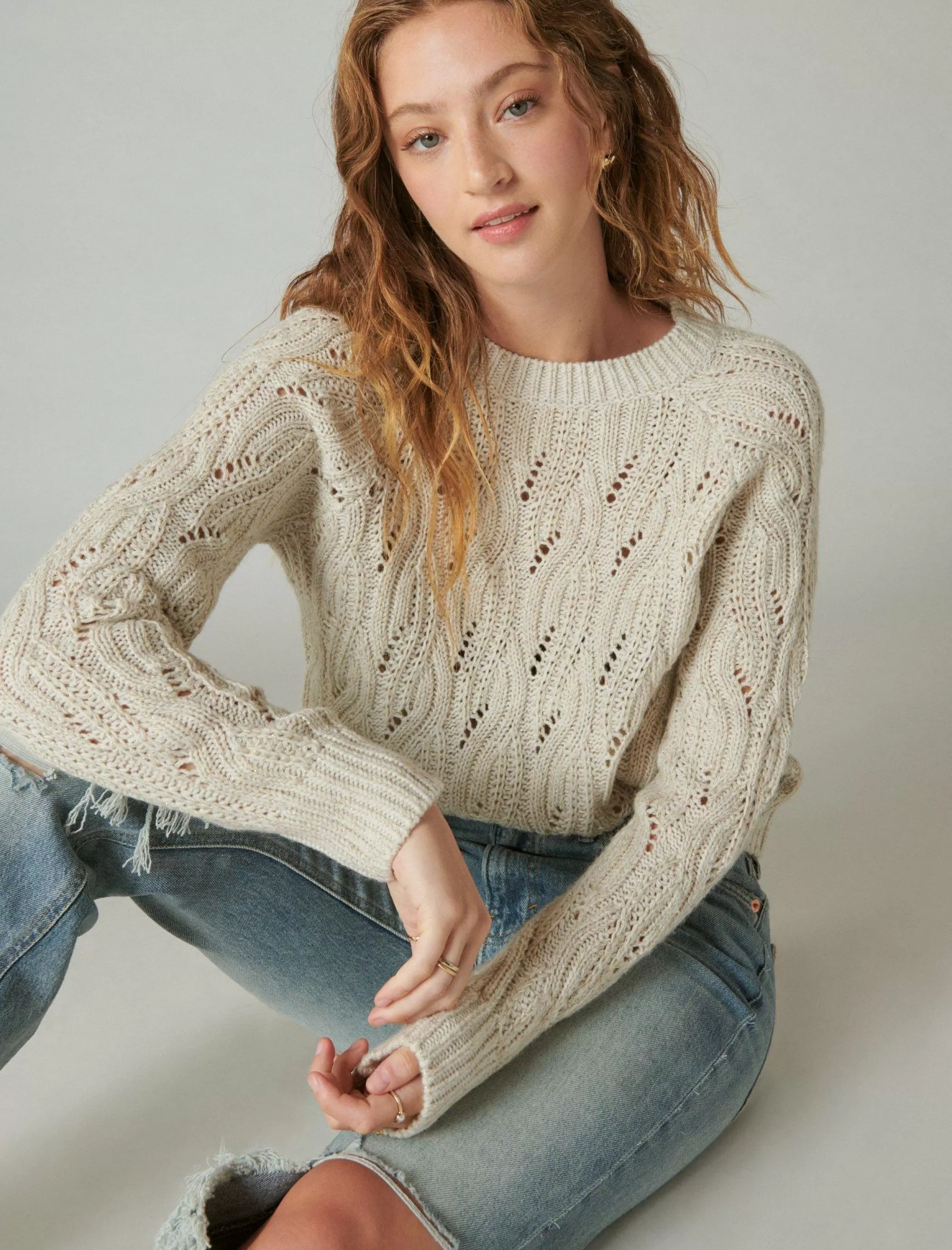 Lucky Brand Sweaters & Sweatshirts*cable stitch shine pullover straw heather