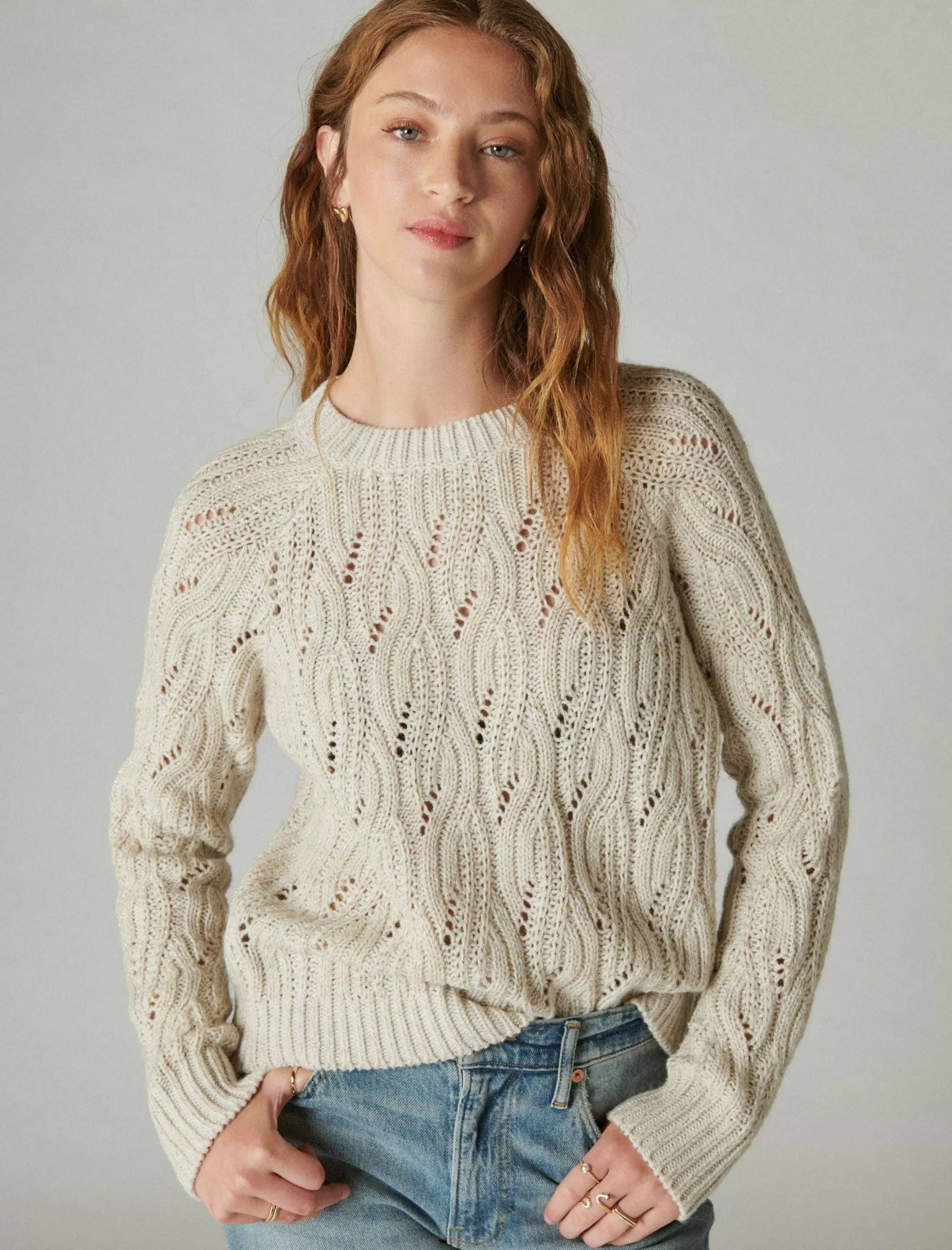 Lucky Brand Sweaters & Sweatshirts*cable stitch shine pullover straw heather