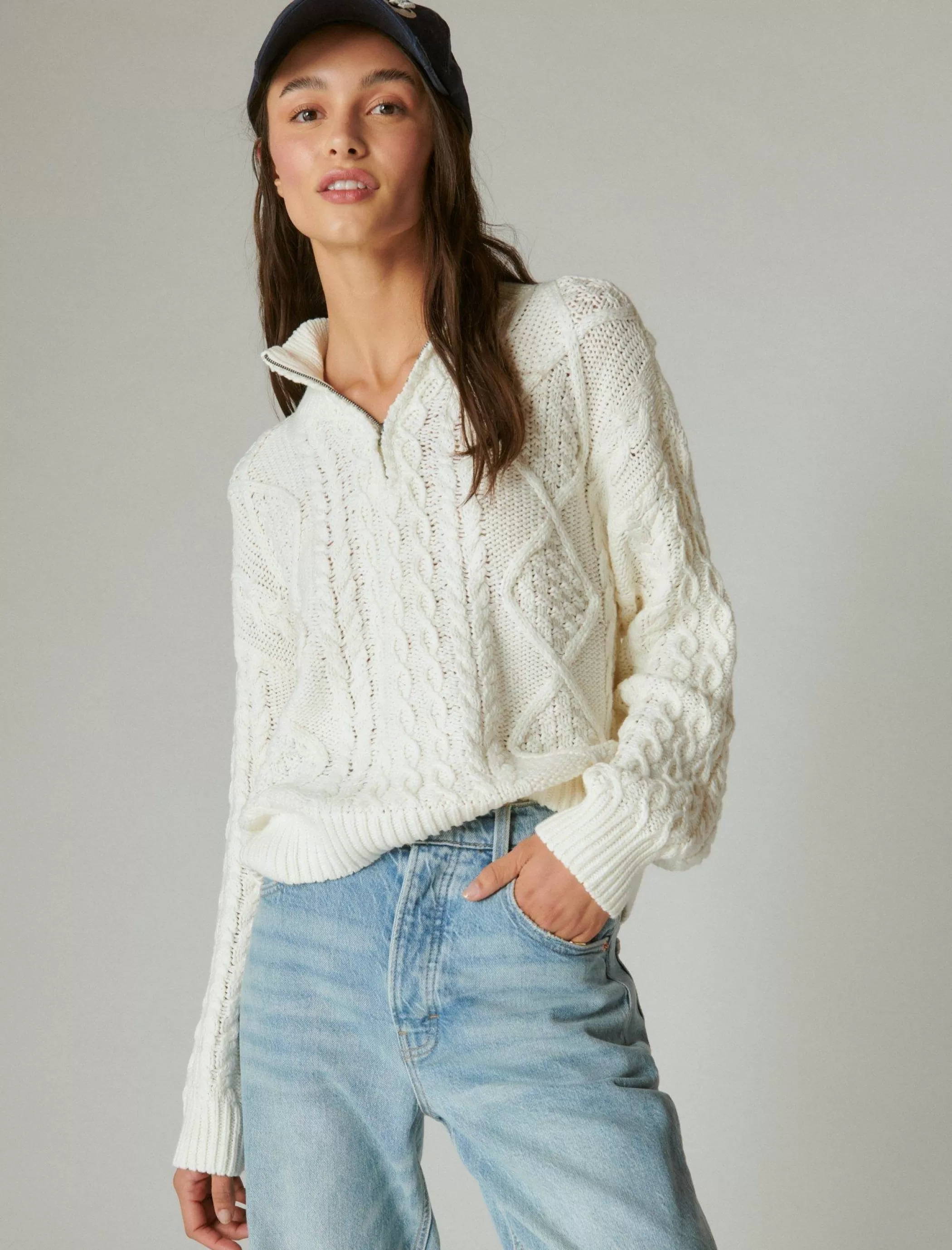 Lucky Brand Sweaters & Sweatshirts*cable zip mock neck sweater egret