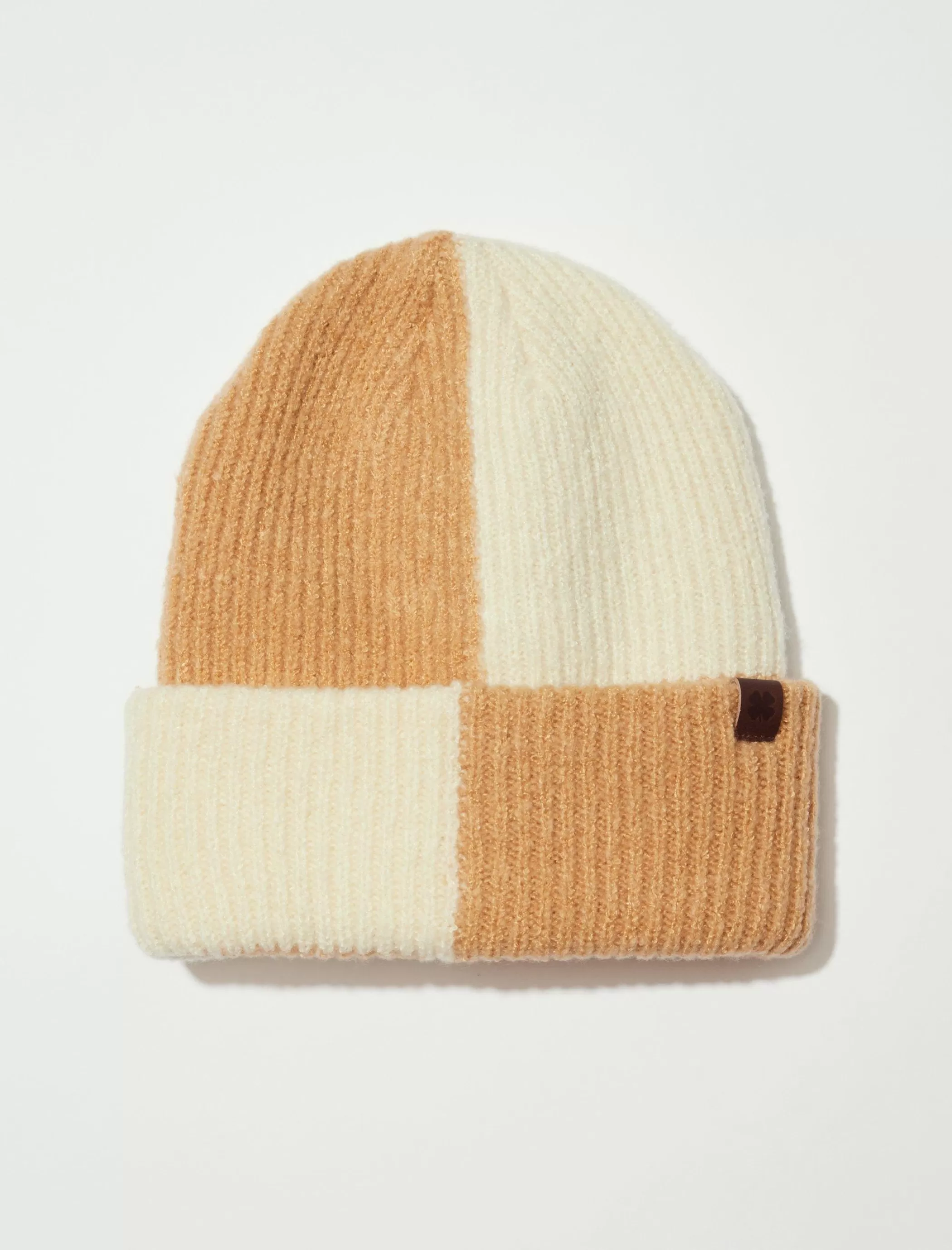 Lucky Brand Hats*checkered color block beanie medium beige