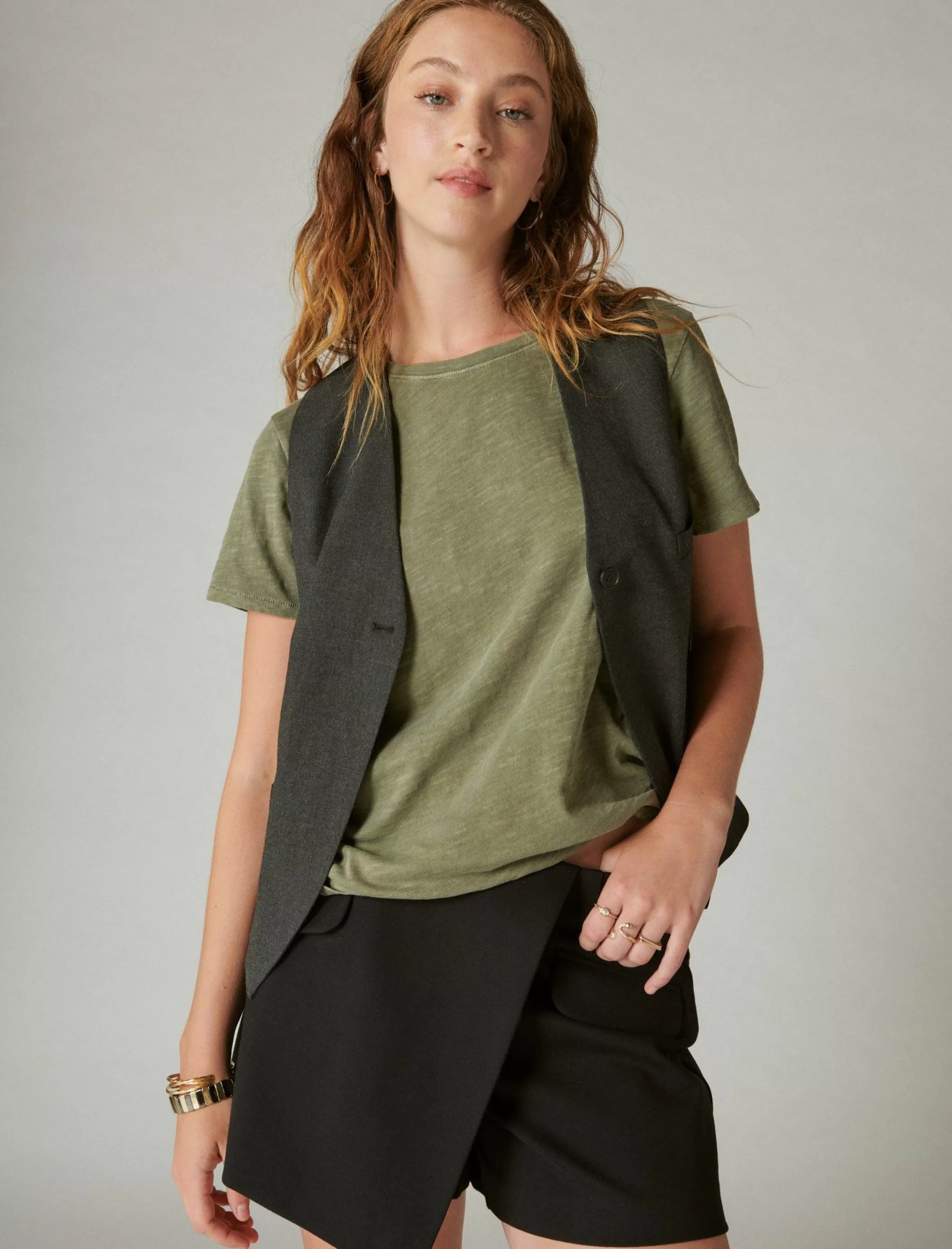 Lucky Brand Knit Tops*classic crew dusty olive