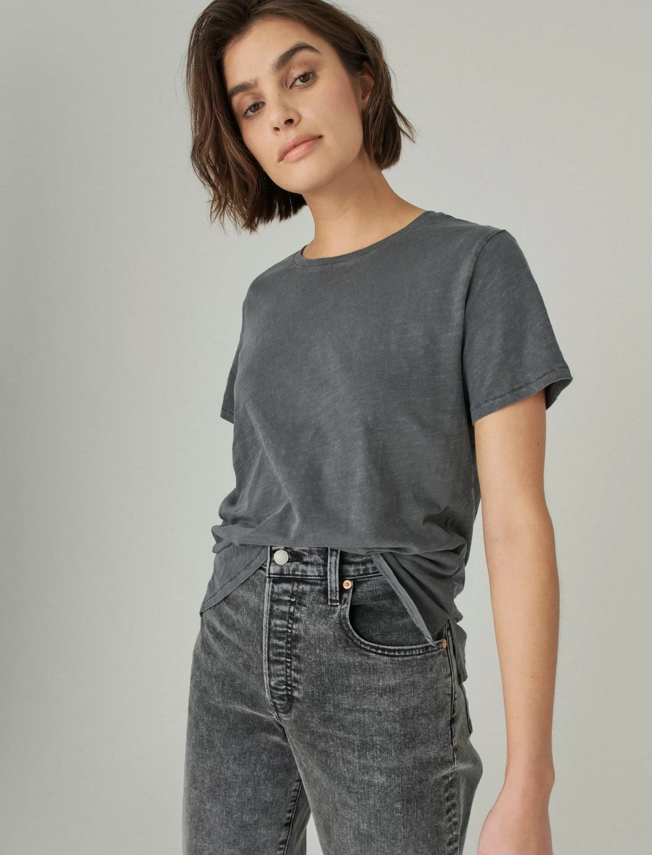 Lucky Brand Knit Tops*classic crew asphalt