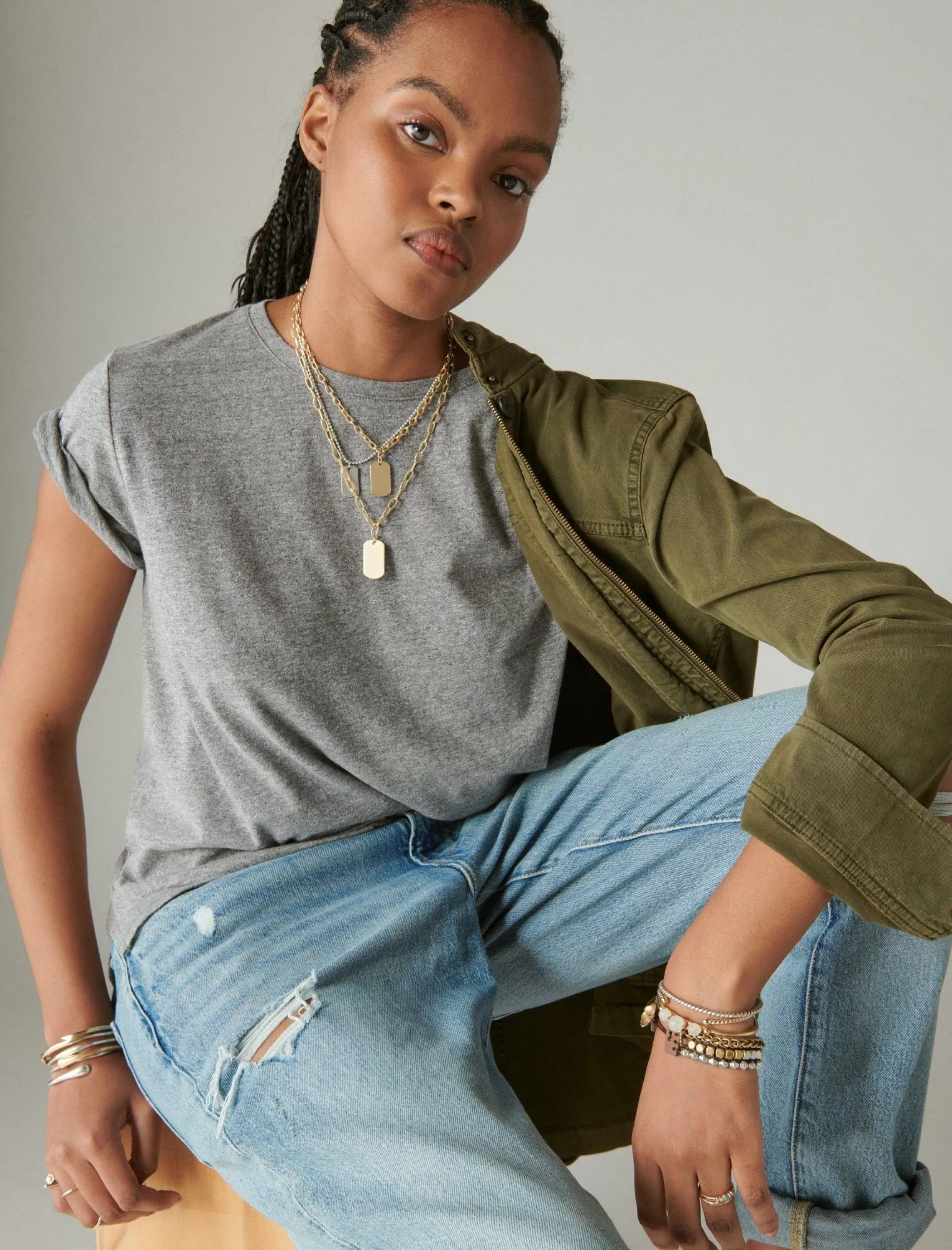 Lucky Brand Knit Tops*classic crew heather grey