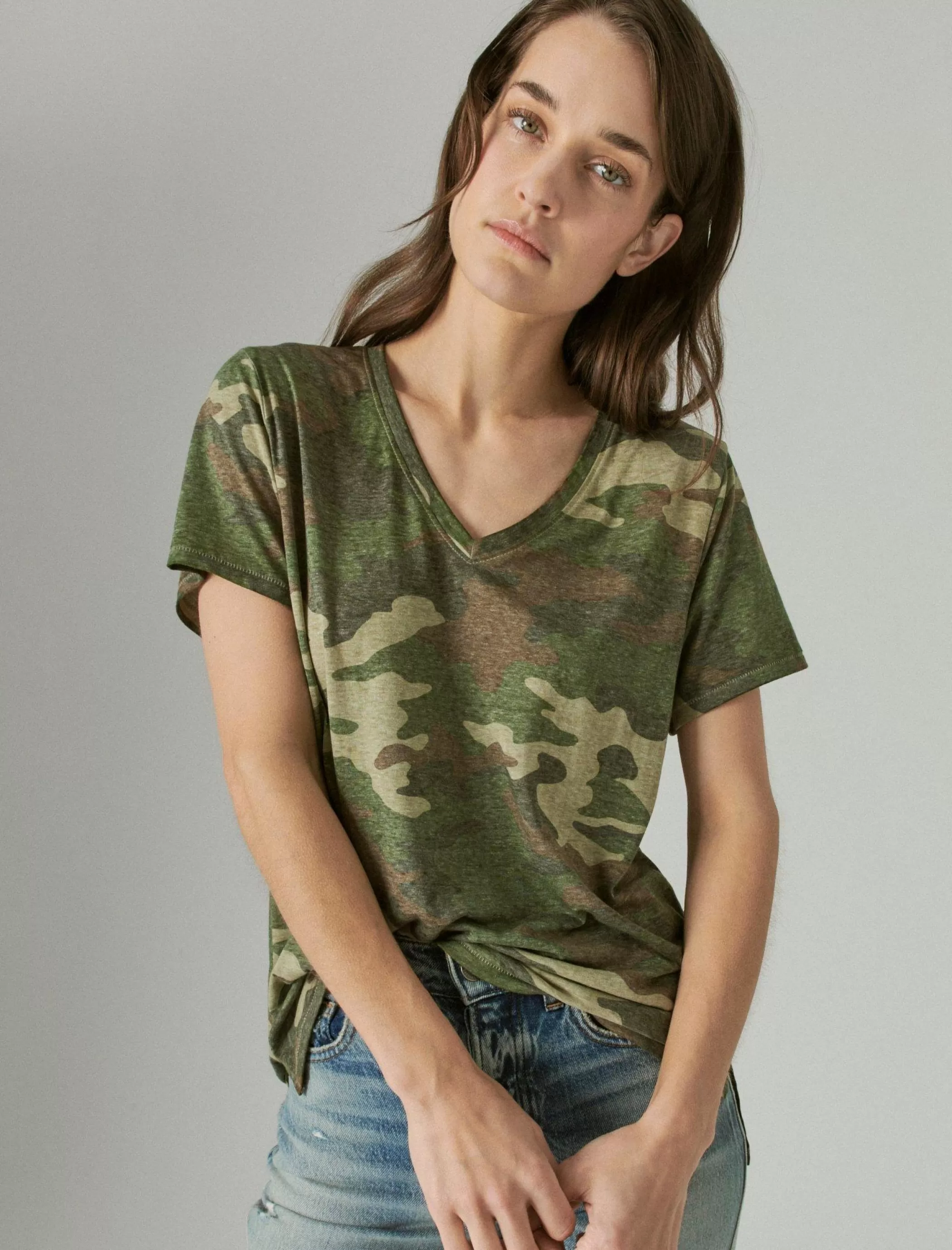 Lucky Brand Knit Tops*classic v-neck green camo