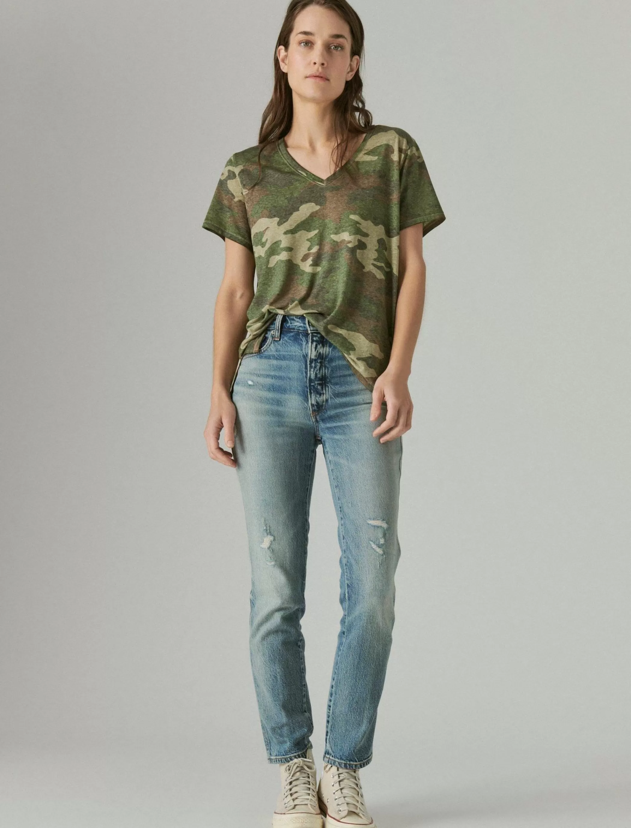 Lucky Brand Knit Tops*classic v-neck green camo