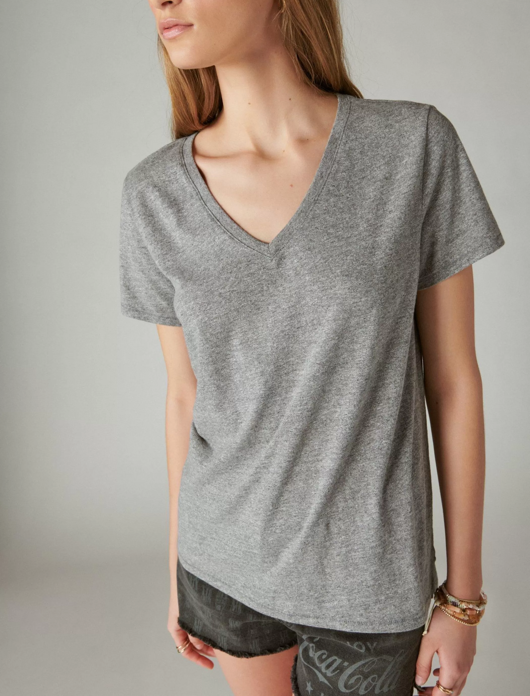 Lucky Brand Knit Tops*classic v-neck medium heather grey