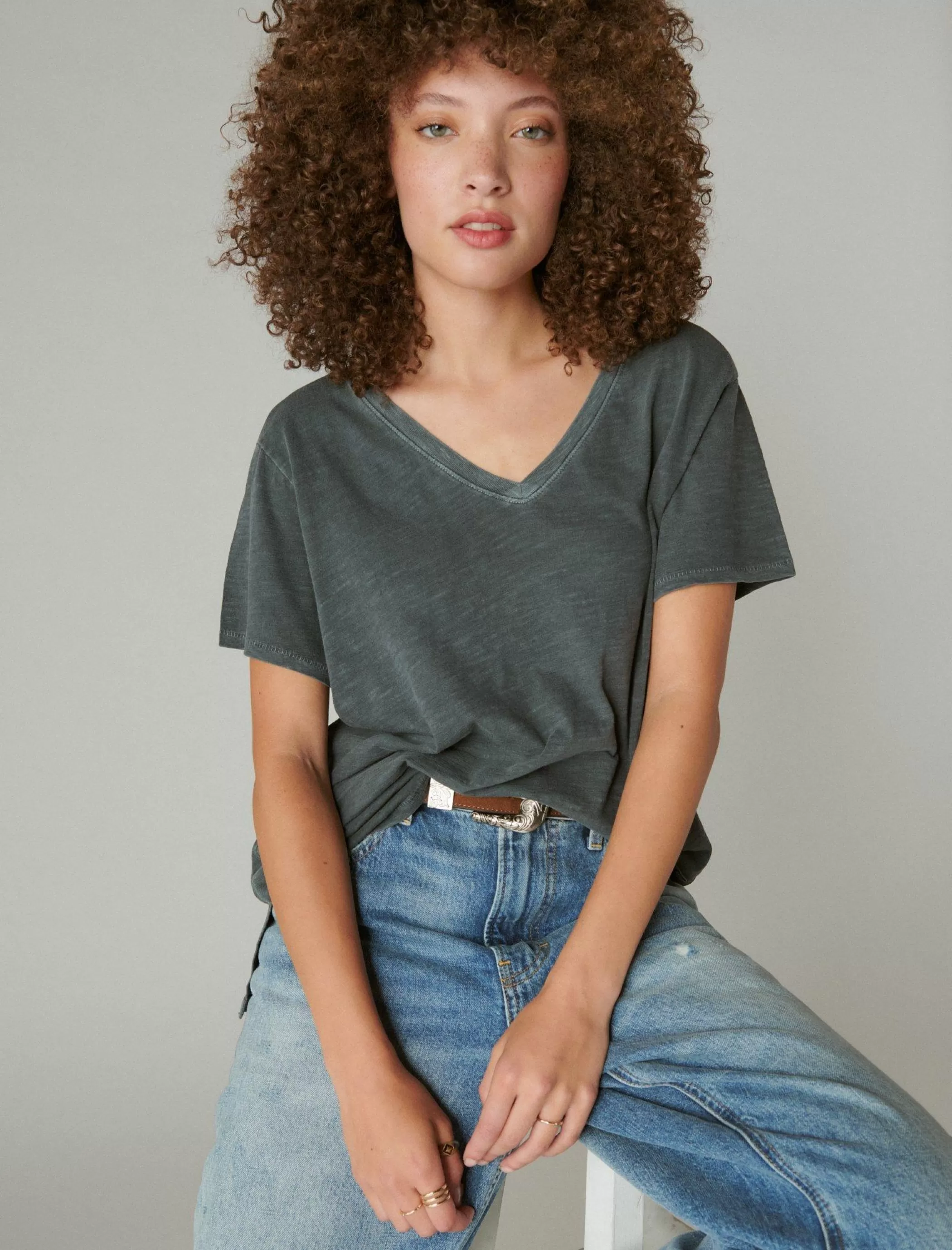 Lucky Brand Knit Tops*classic v-neck asphalt