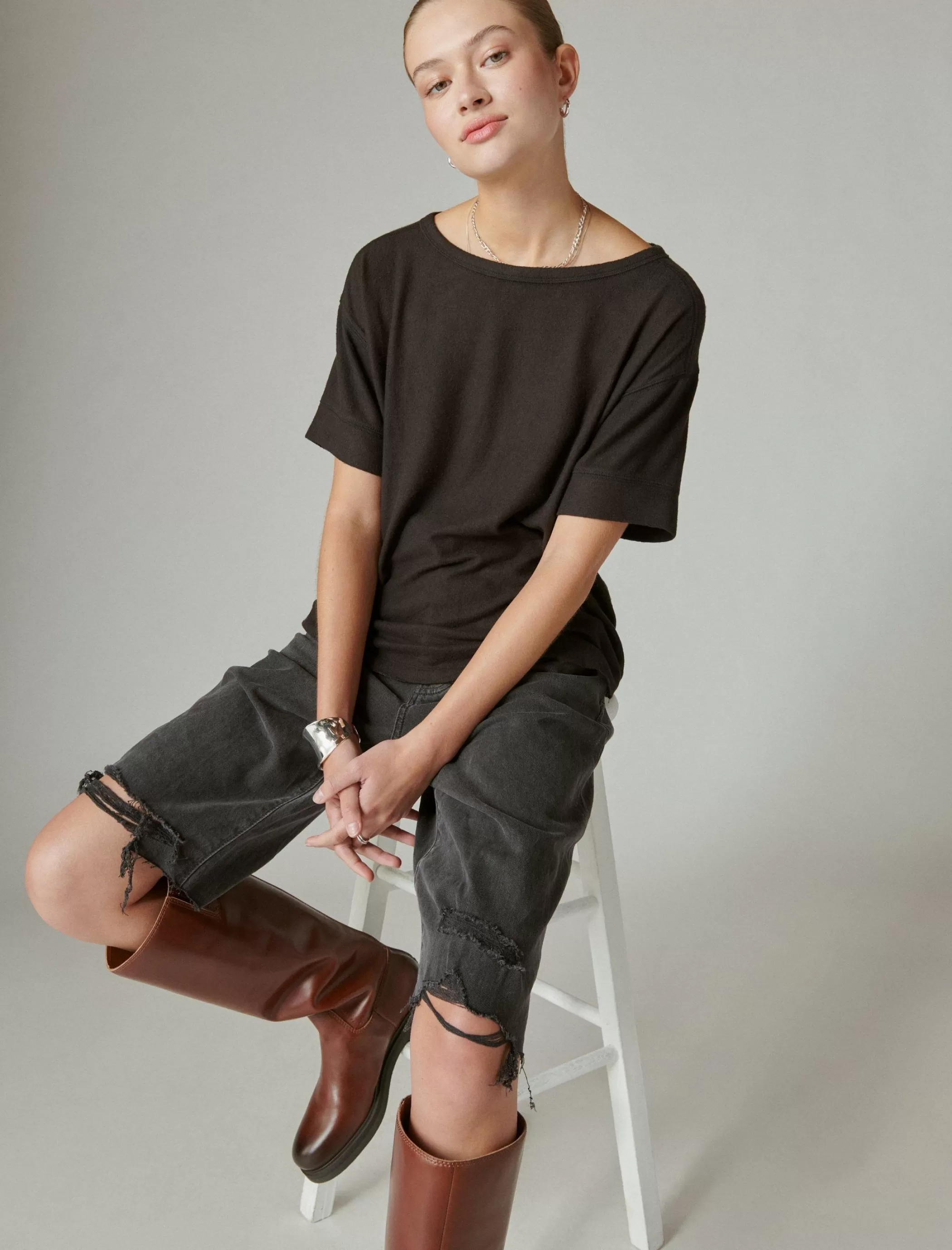 Lucky Brand Knit Tops*cloud jersey crew neck tee jet black