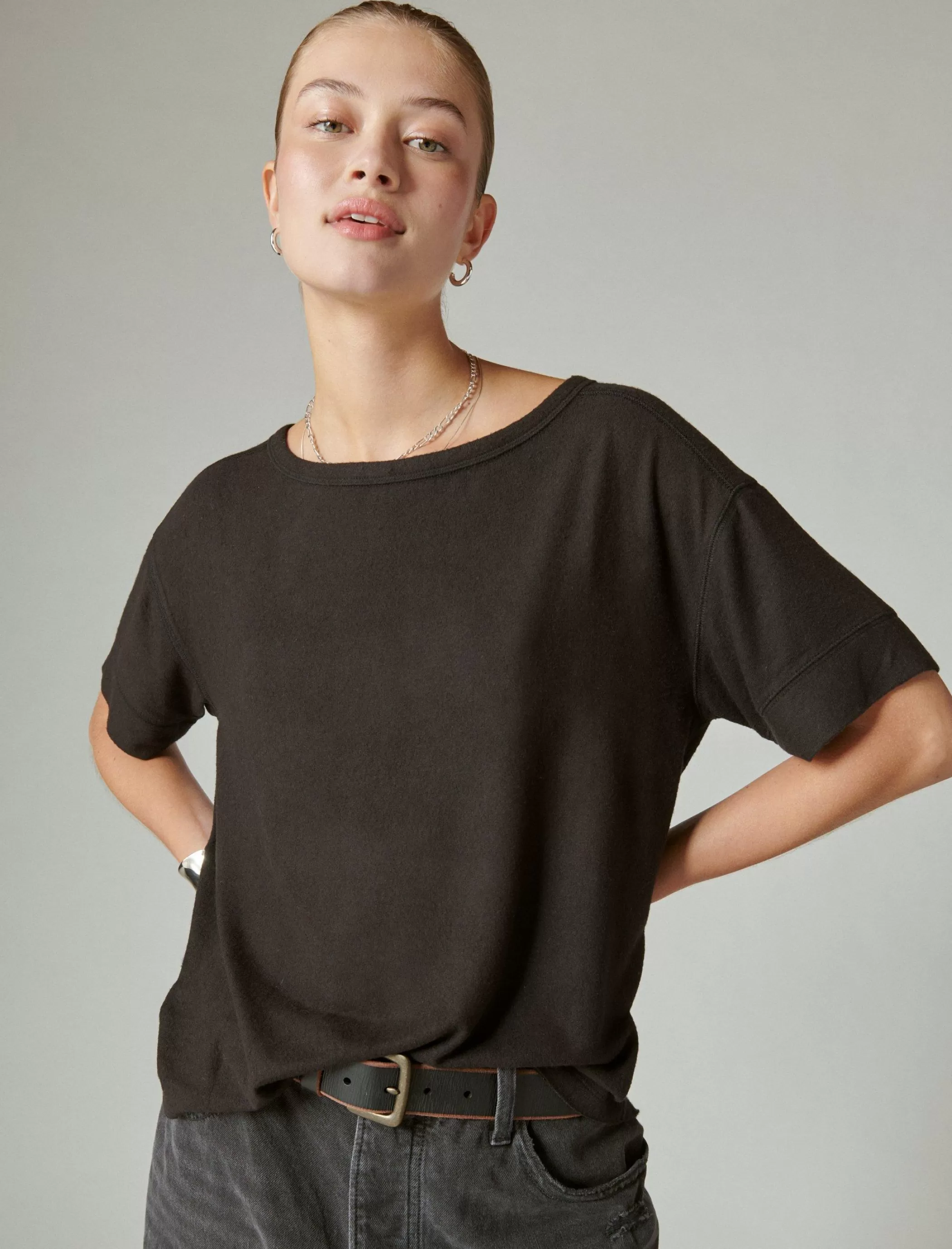 Lucky Brand Knit Tops*cloud jersey crew neck tee jet black