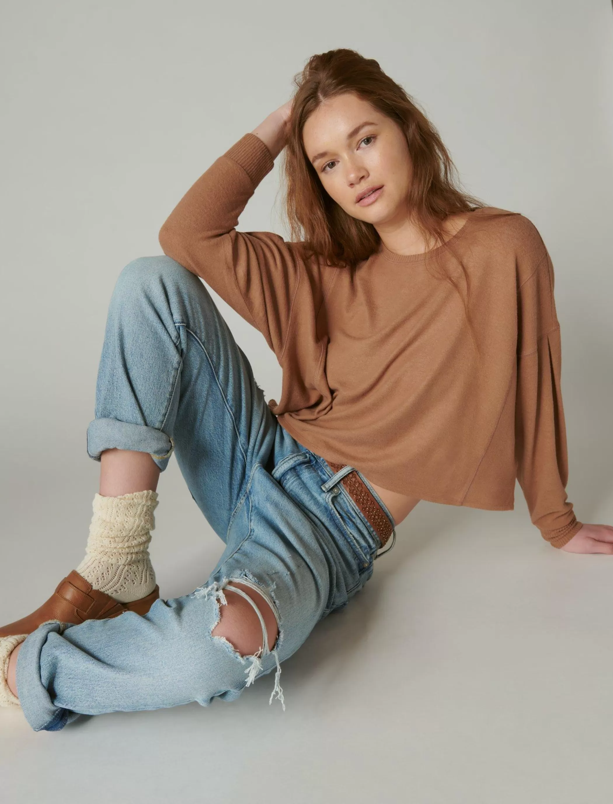 Lucky Brand Activewear*cloud jersey exposed seam top raw umber