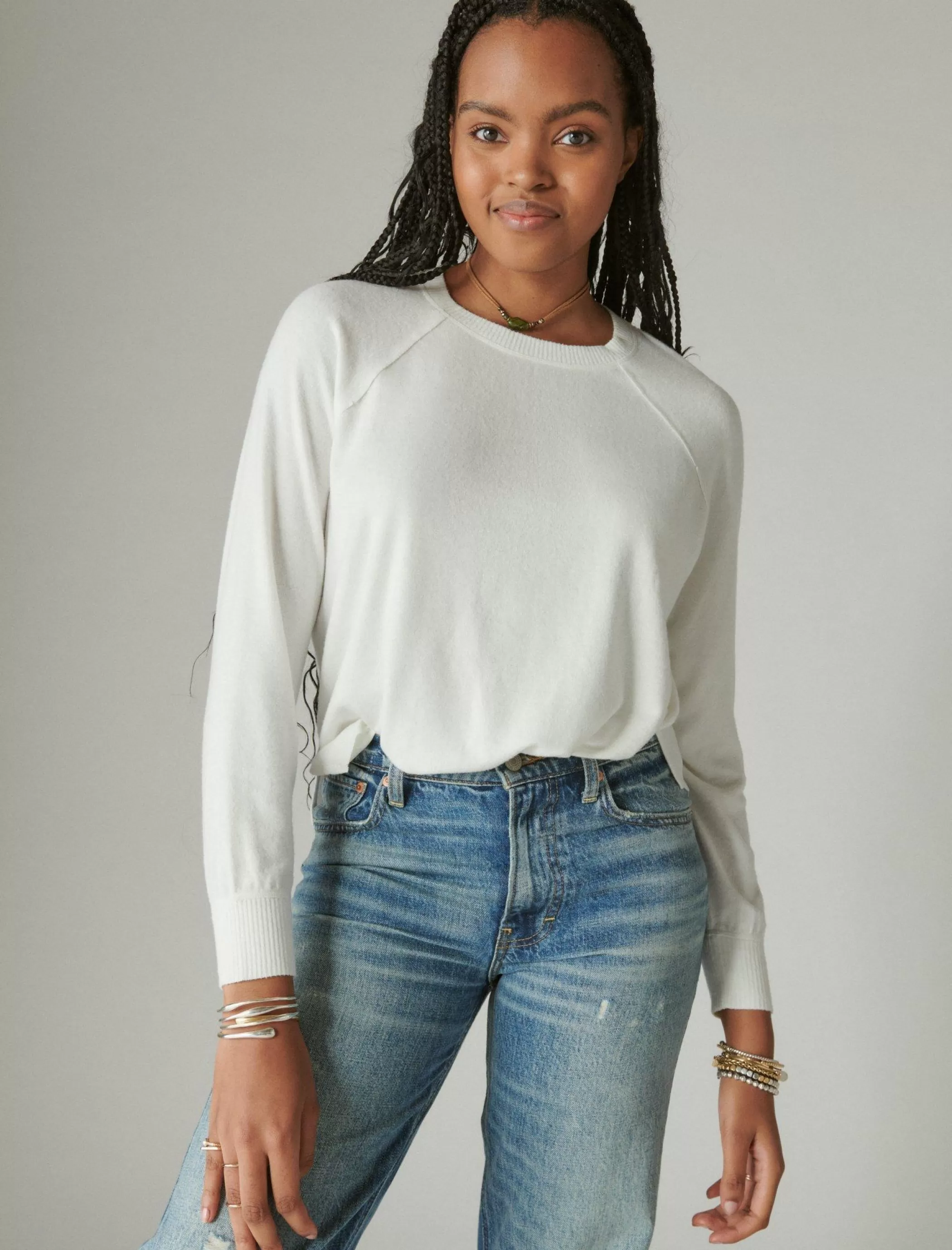 Lucky Brand Activewear*cloud jersey long sleeve crew ethereal white