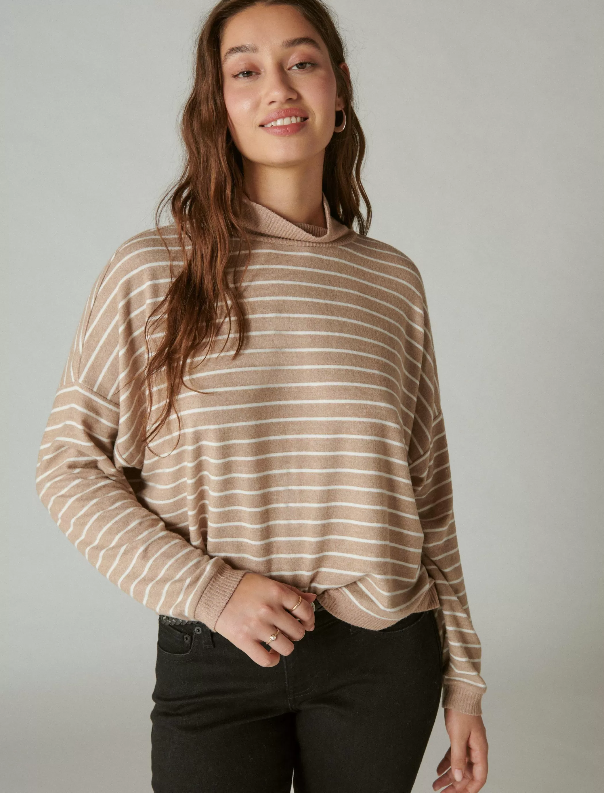 Lucky Brand Activewear*cloud jersey mock neck top neutral combo