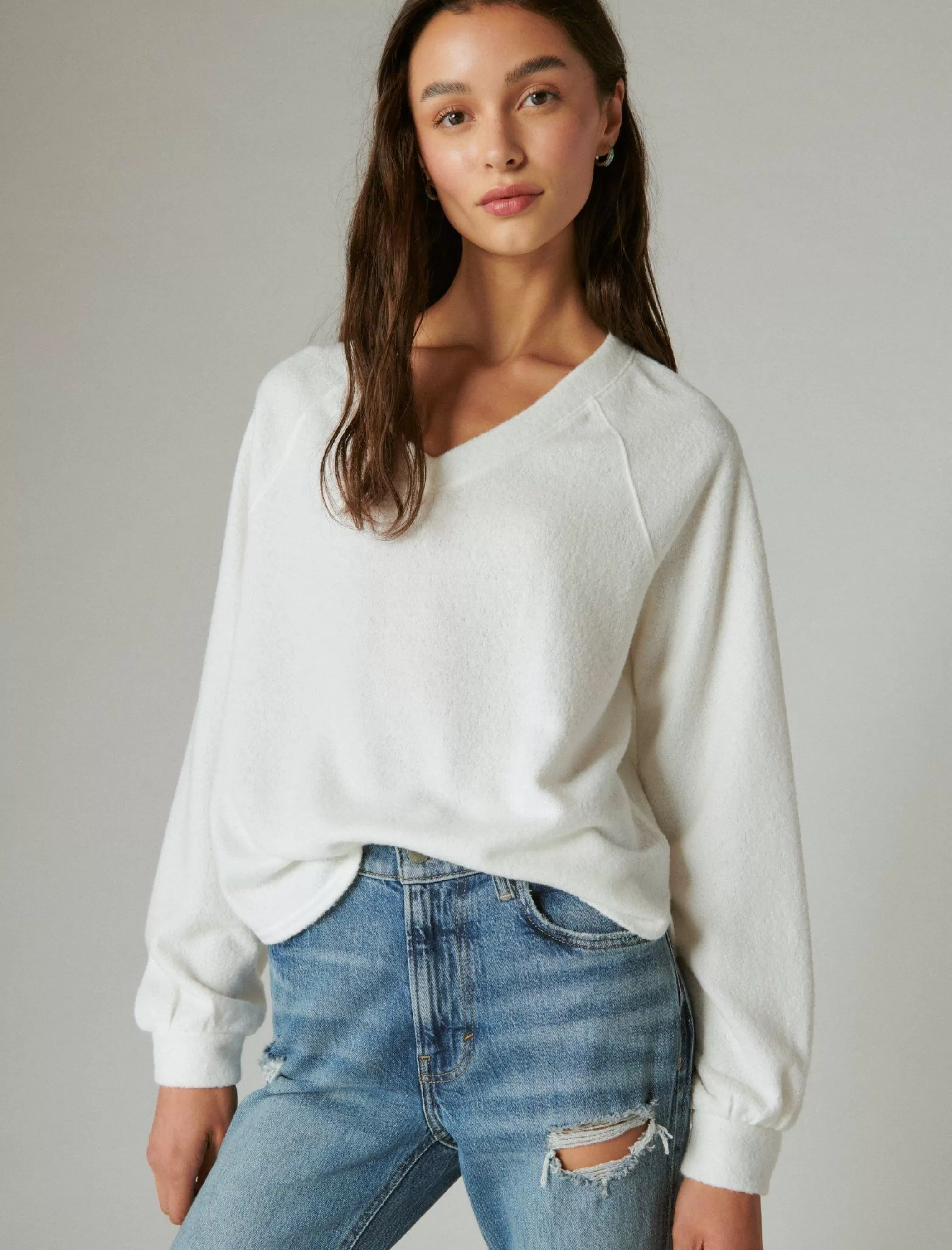 Lucky Brand Activewear*cloud jersey v neck pullover ethereal white