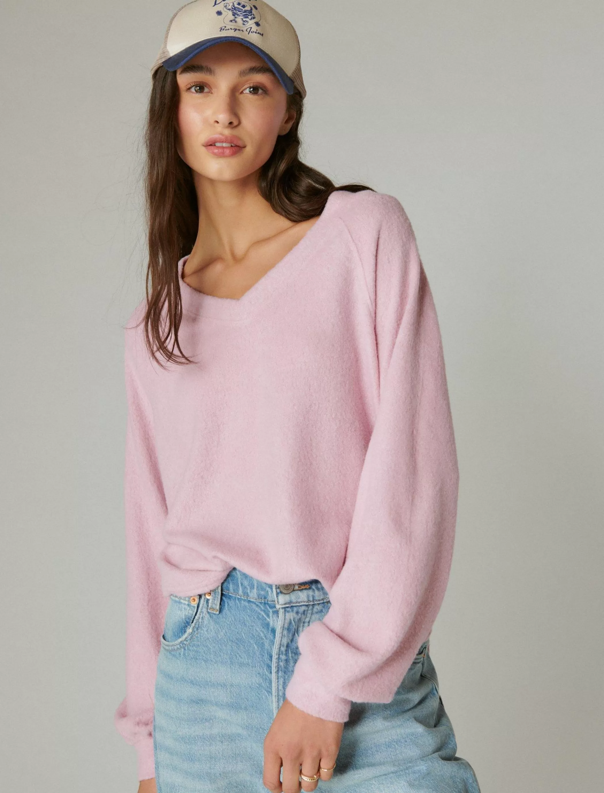 Lucky Brand Activewear*cloud jersey v neck pullover dawn pink