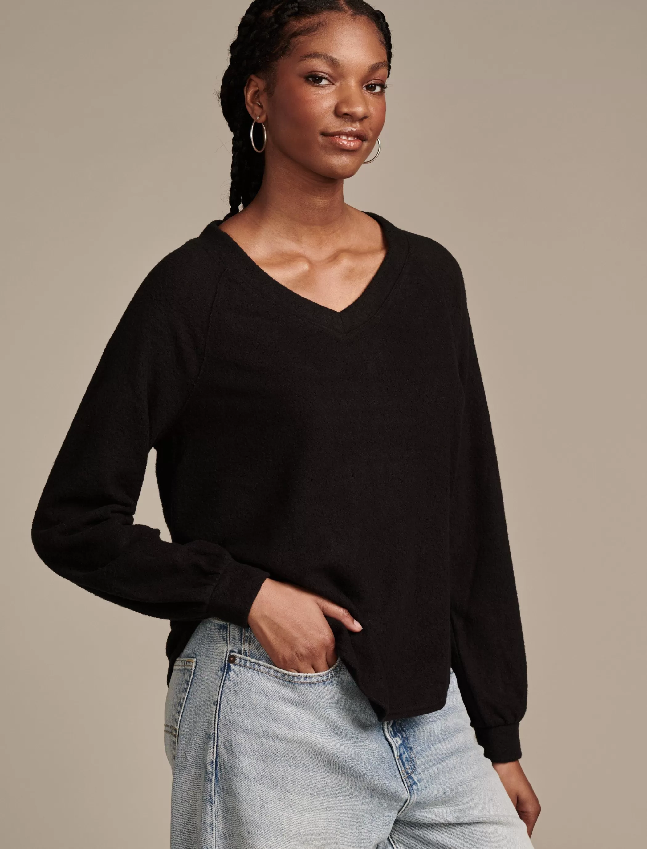 Lucky Brand Activewear*cloud jersey v neck pullover jet black