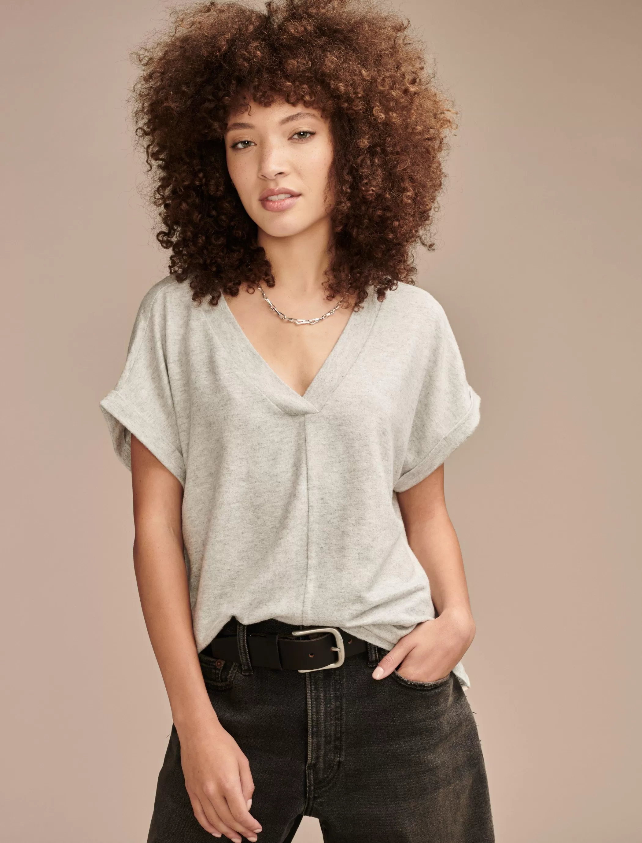 Lucky Brand Knit Tops*cloud jersey v neck tee light heather grey