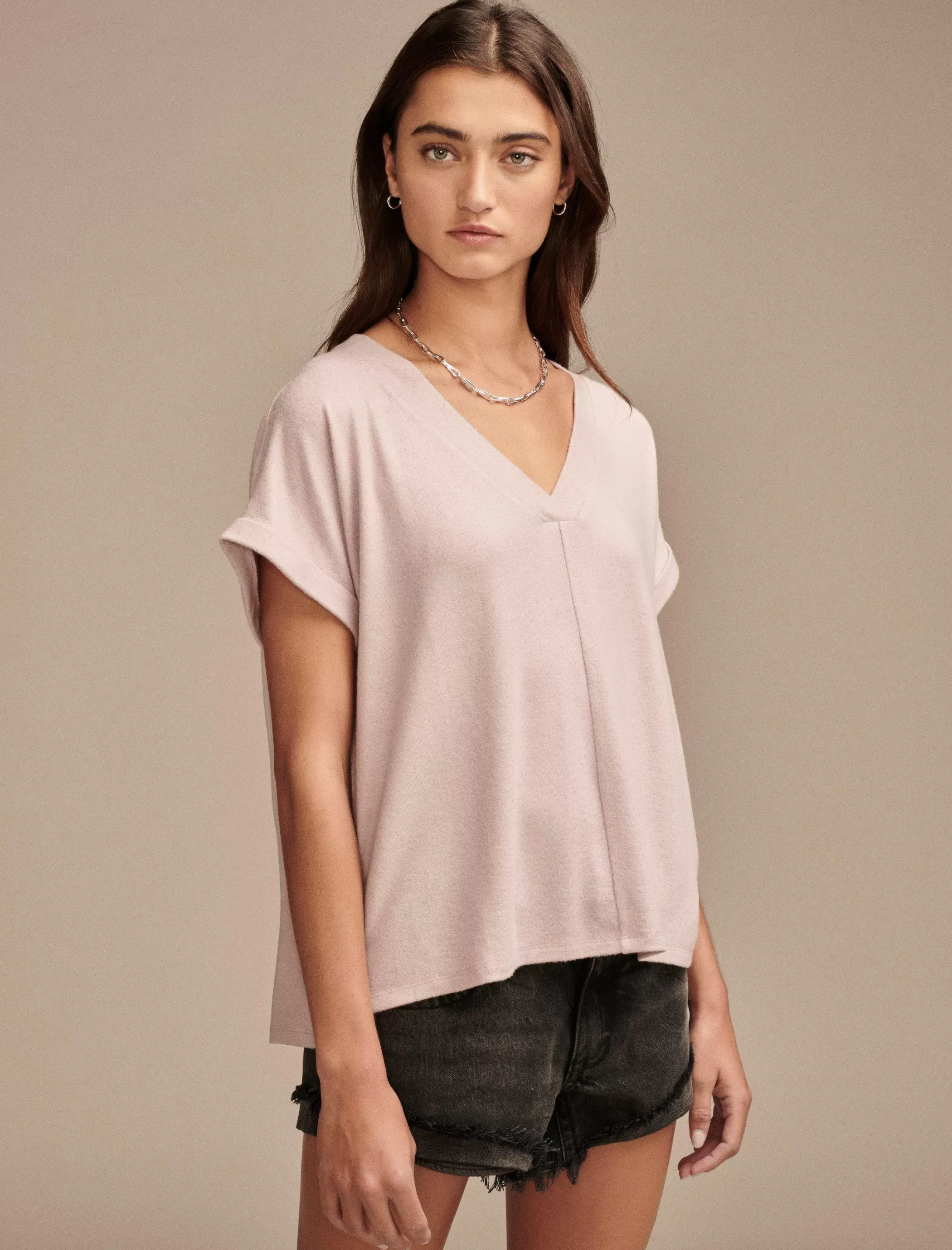 Lucky Brand Knit Tops*cloud jersey v neck tee fawn