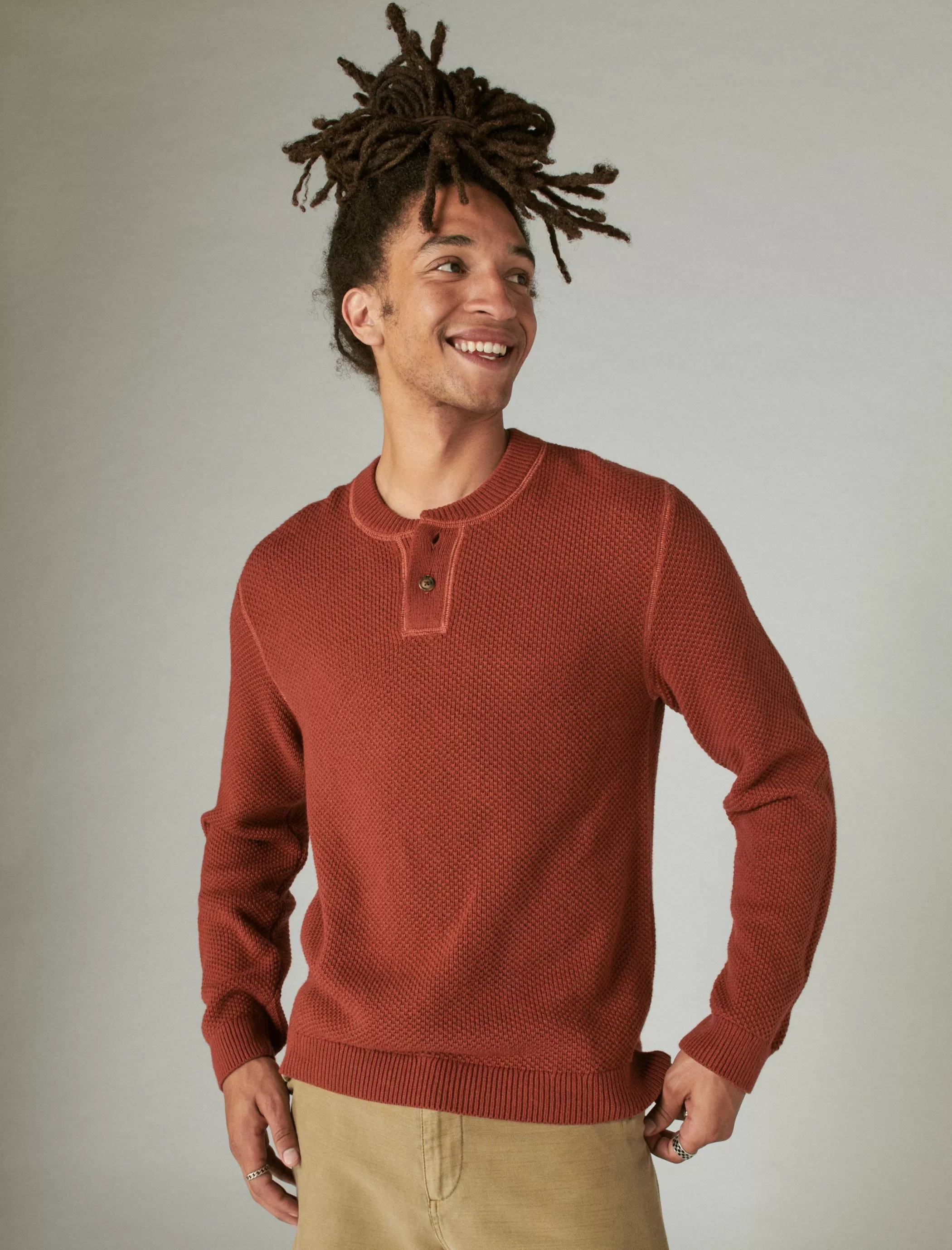 Lucky Brand Sweaters*cloud soft henley sweater terra cotta