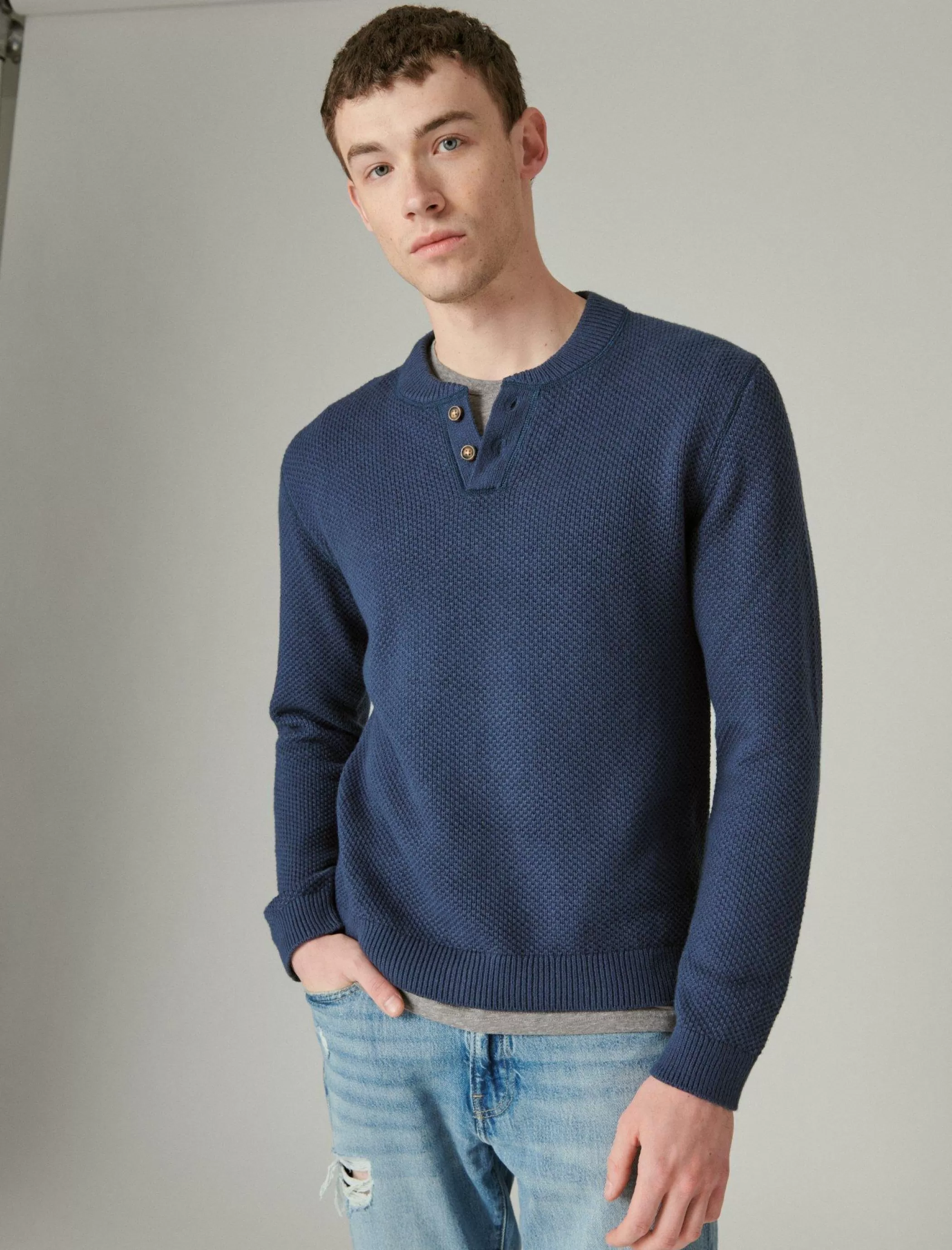 Lucky Brand Sweaters*cloud soft henley sweater dark denim