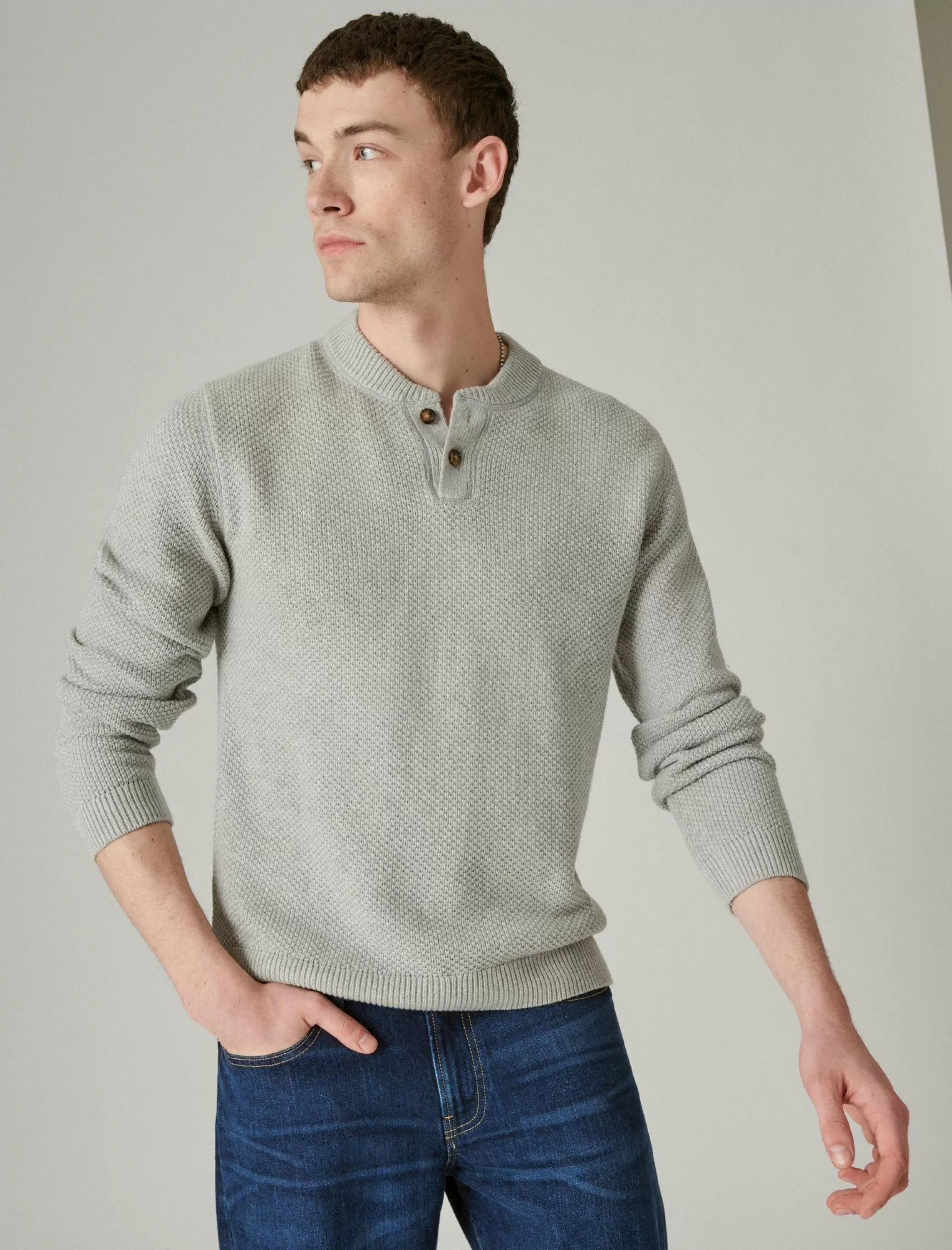 Lucky Brand Sweaters*cloud soft henley sweater light heather grey