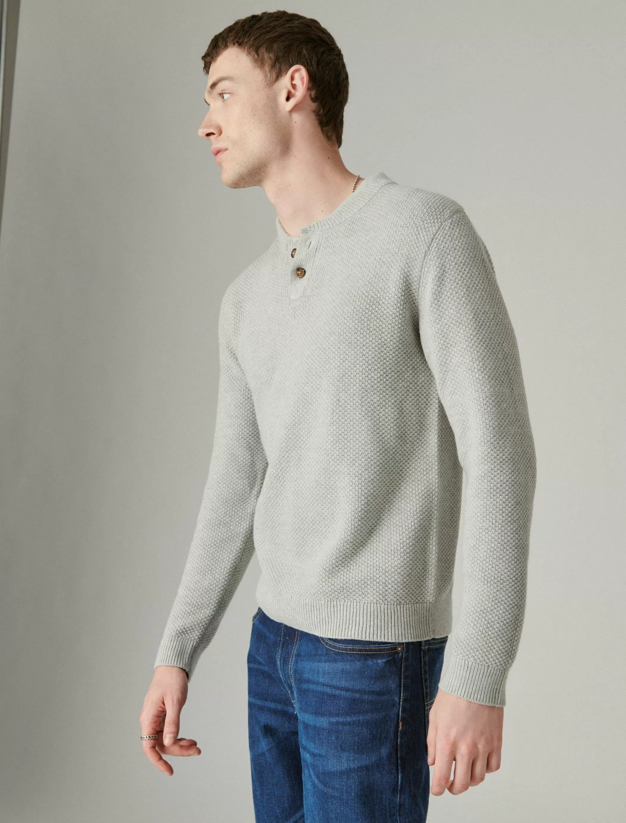 Lucky Brand Sweaters*cloud soft henley sweater light heather grey