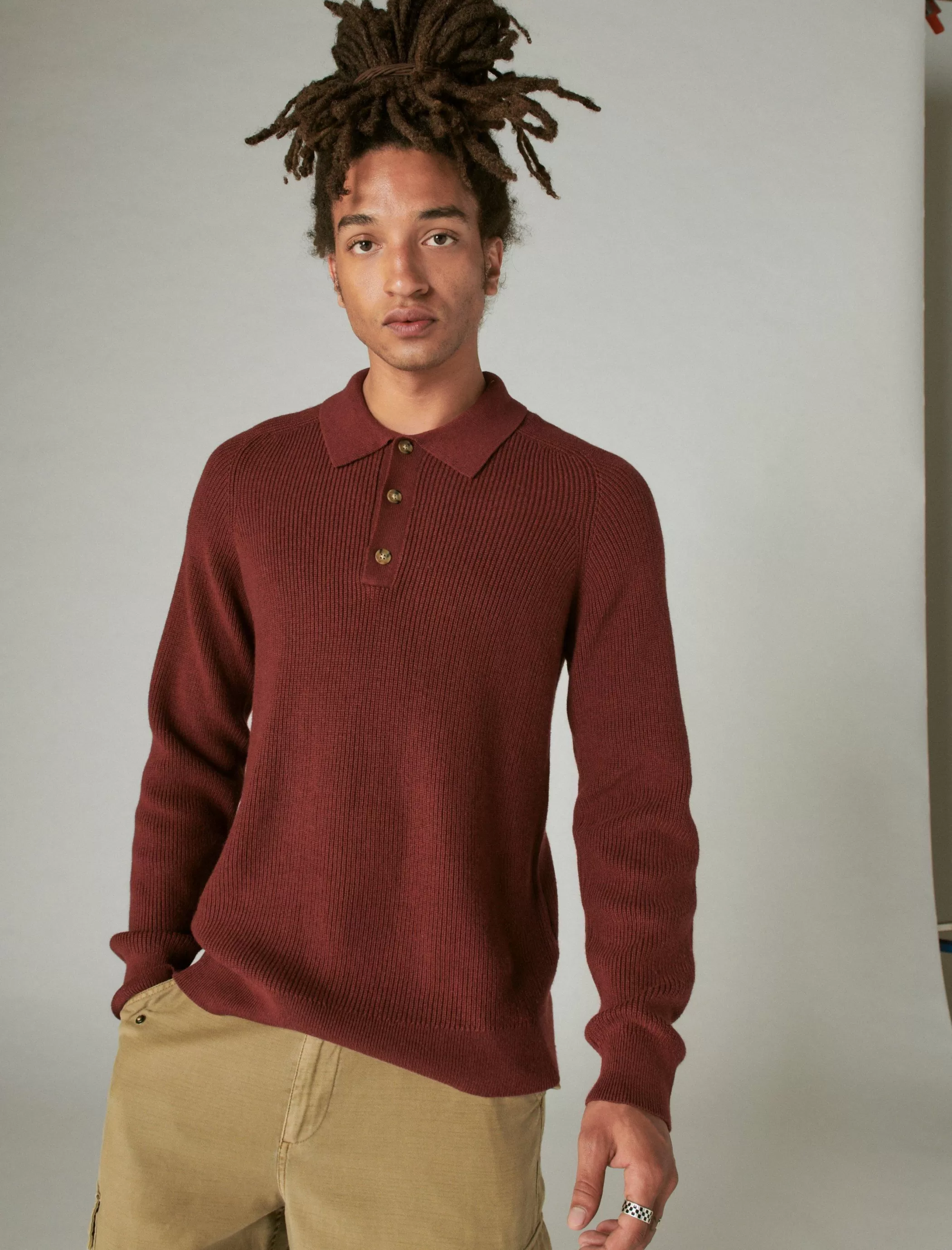 Lucky Brand Sweaters*cloud soft polo sweater rustic wine