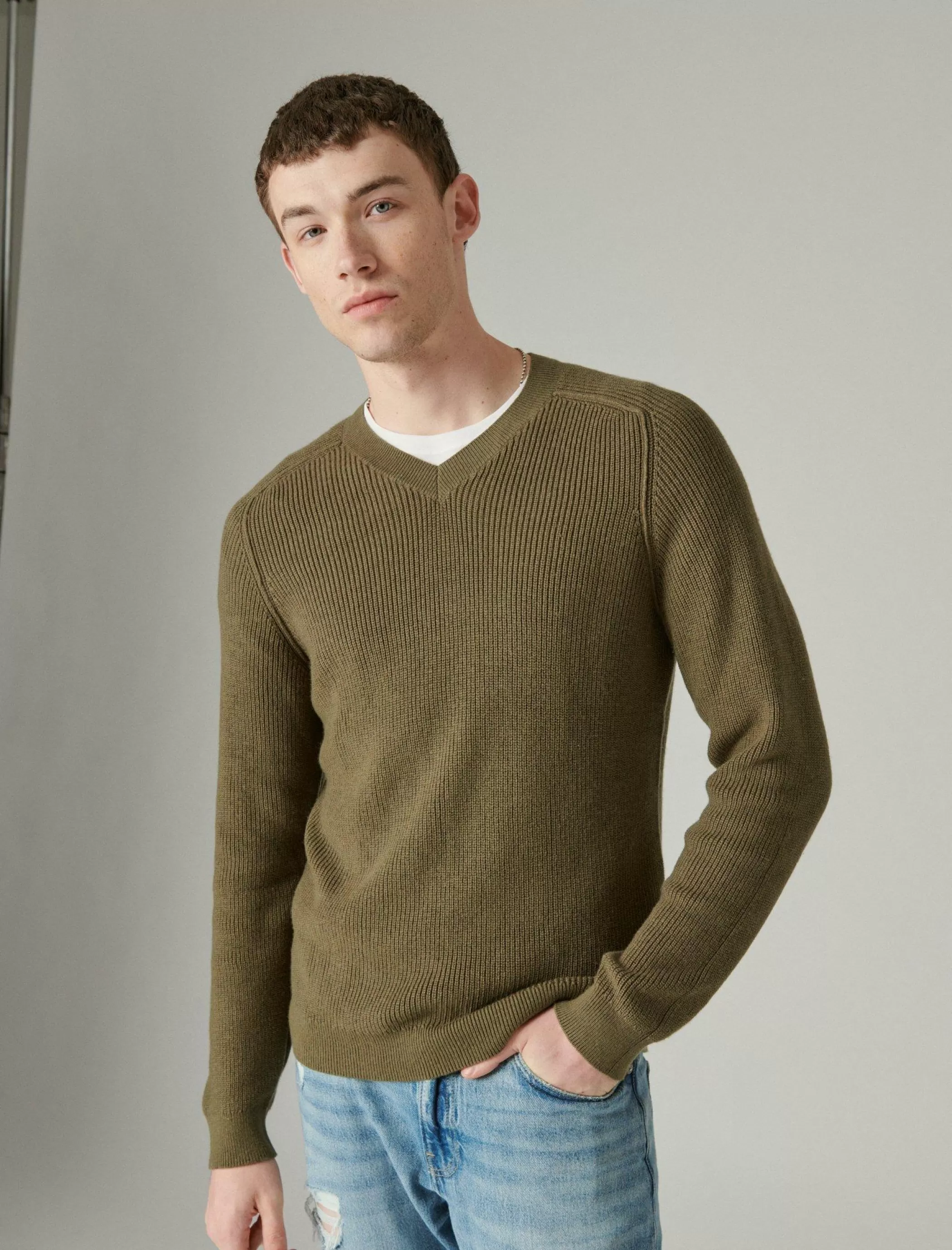 Lucky Brand Sweaters*cloud soft v-neck sweater olive fog