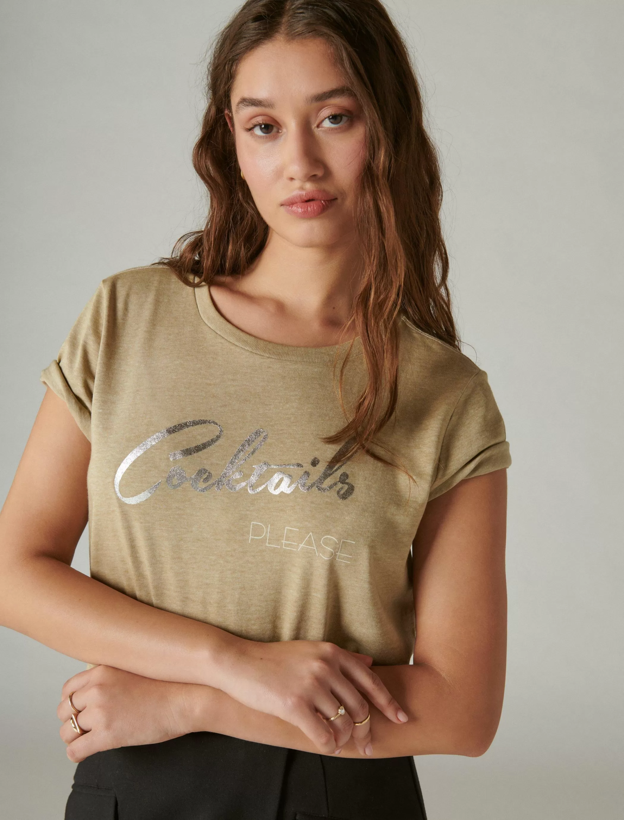 Lucky Brand Graphic Tees*cocktail please classic crew kelp