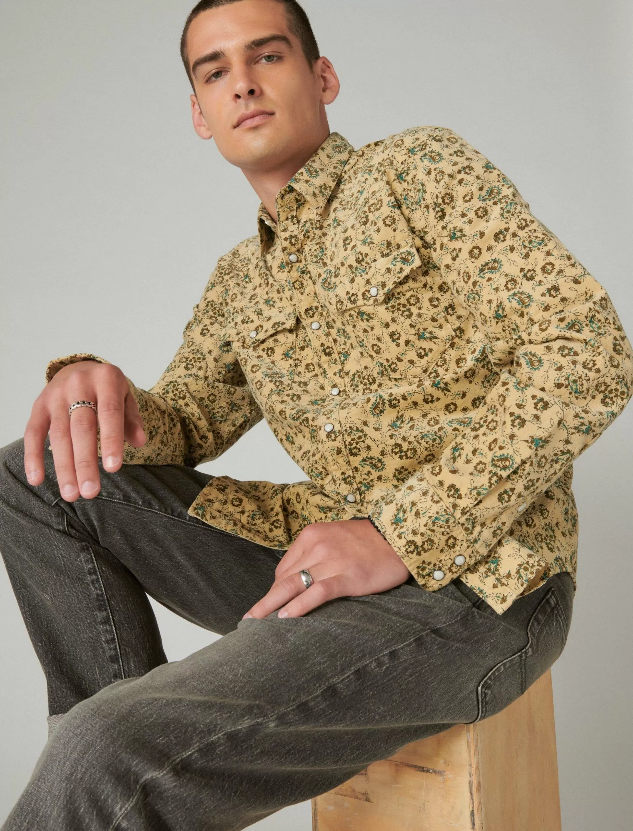 Lucky Brand Button-Downs*corduroy printed western long sleeve shirt camo multi