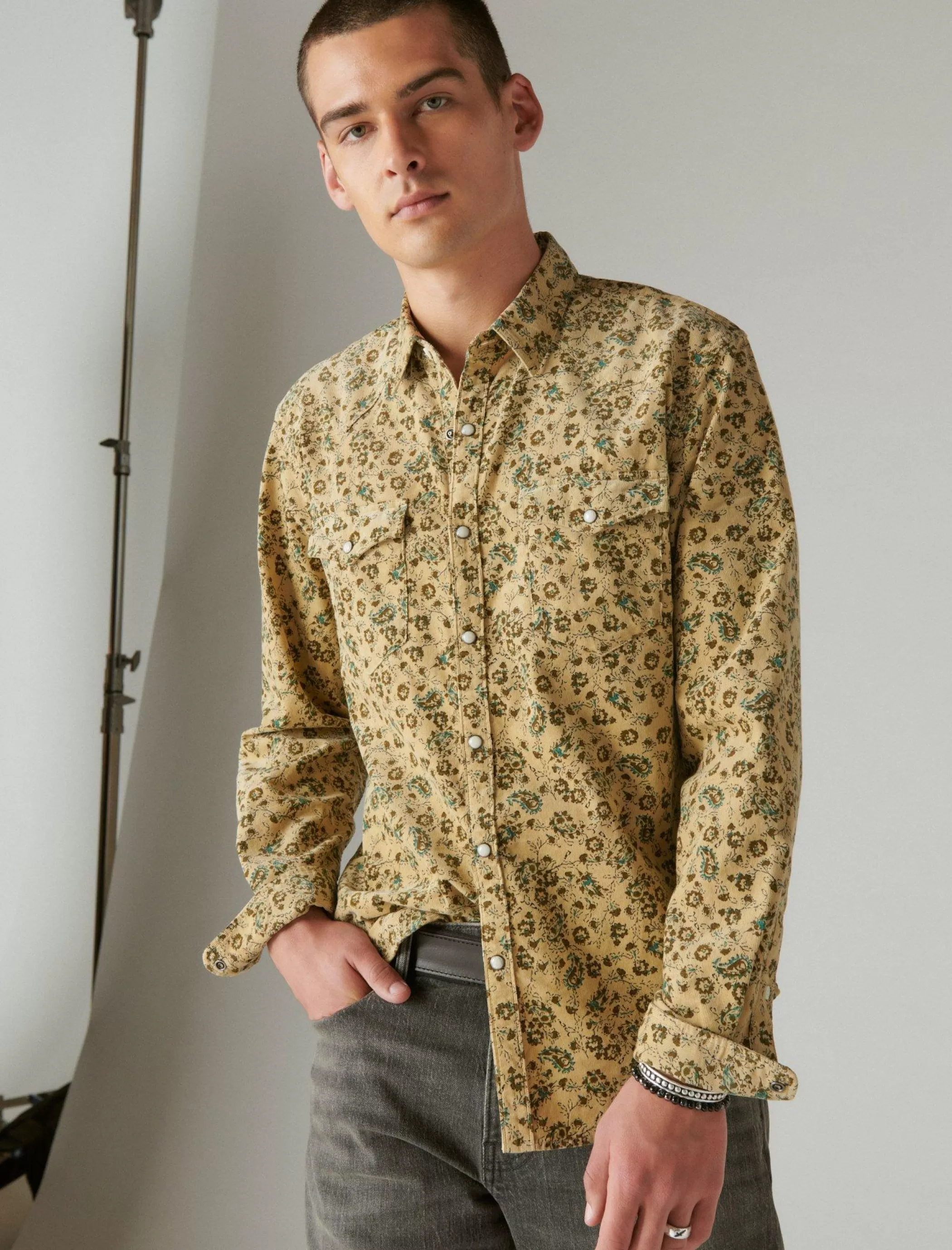 Lucky Brand Button-Downs*corduroy printed western long sleeve shirt camo multi