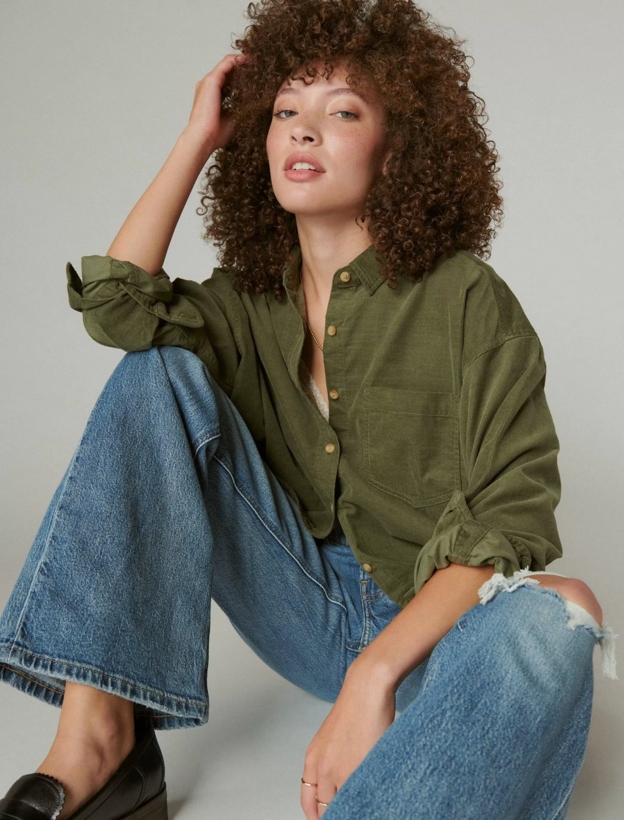 Lucky Brand Blouses*corduroy shirt dusty olive