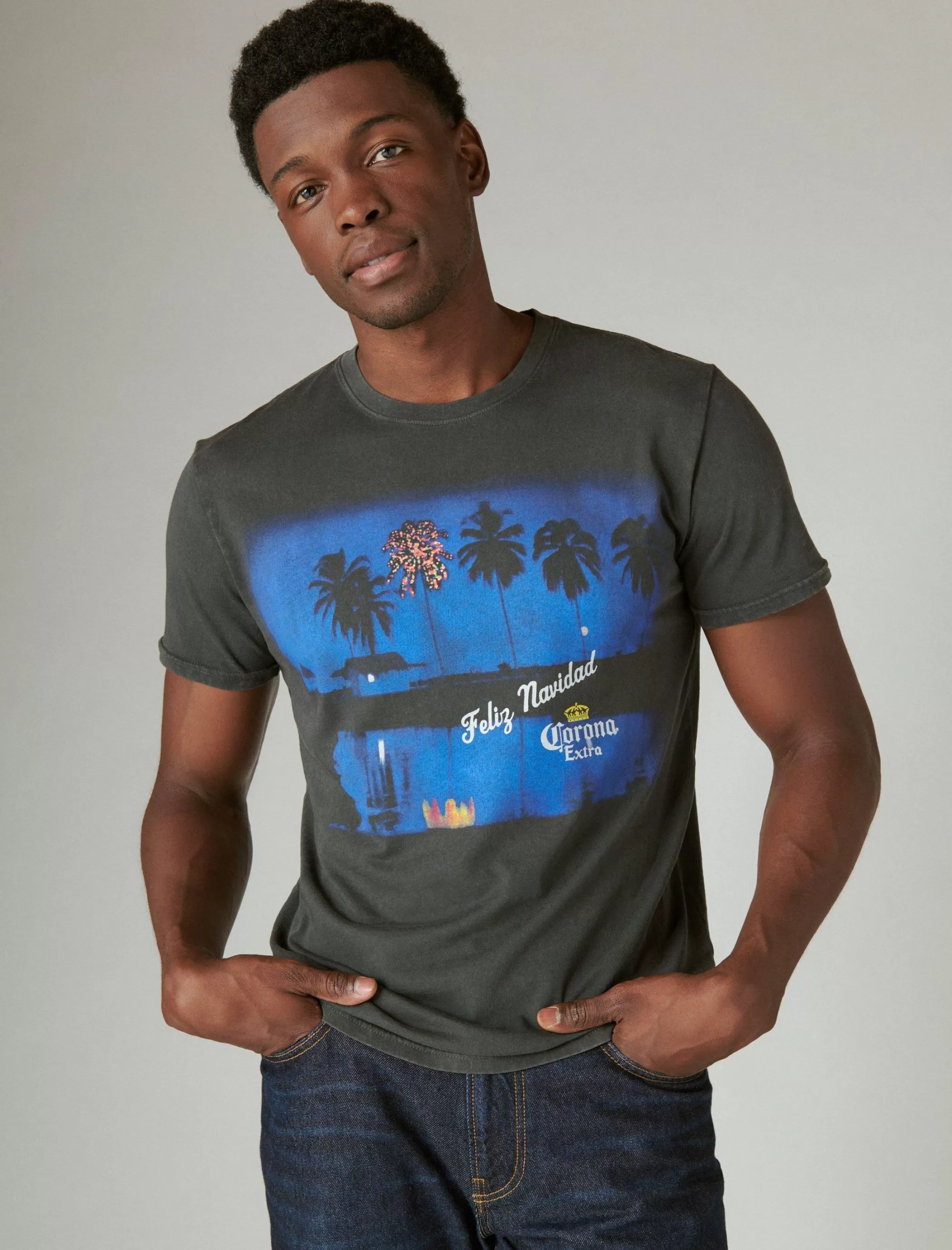 Lucky Brand Graphic Tees*corona palms jet black